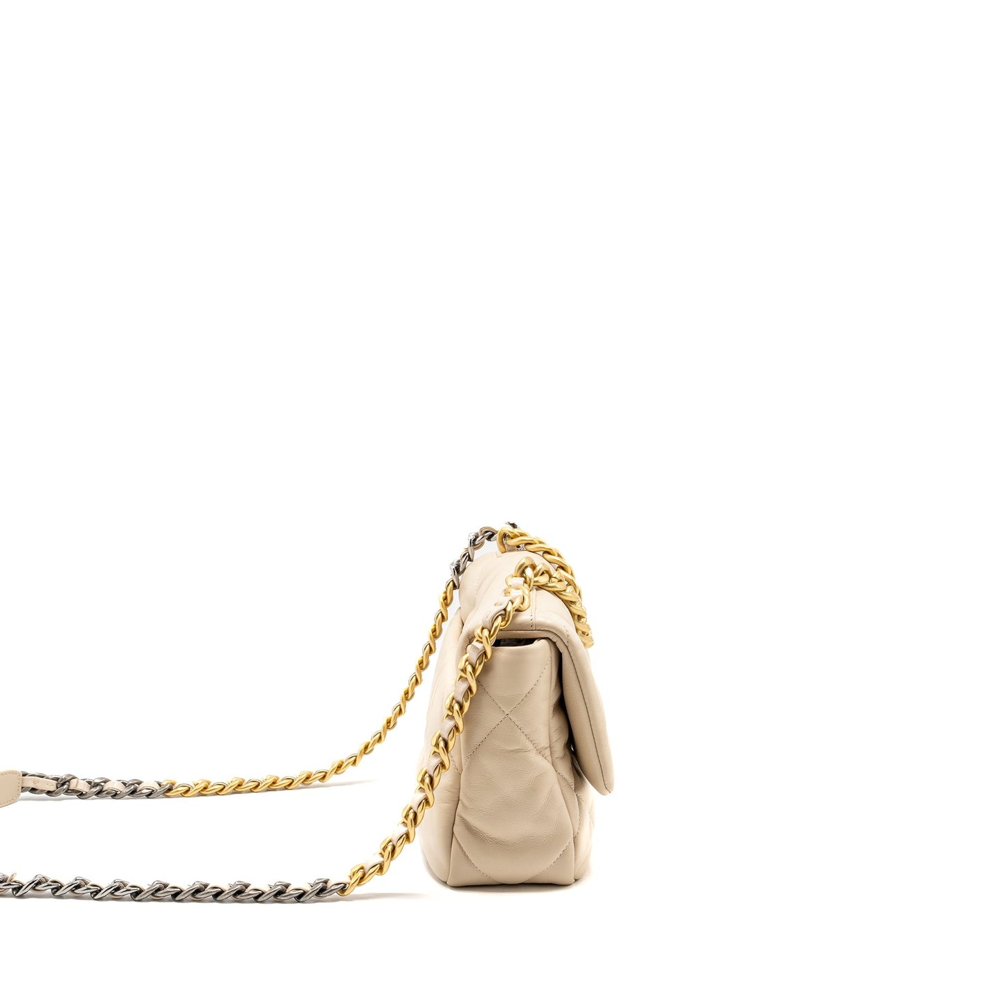 Chanel 19 Shiny Goatskin Light Hardware Multicolour Beige Small Handbag
