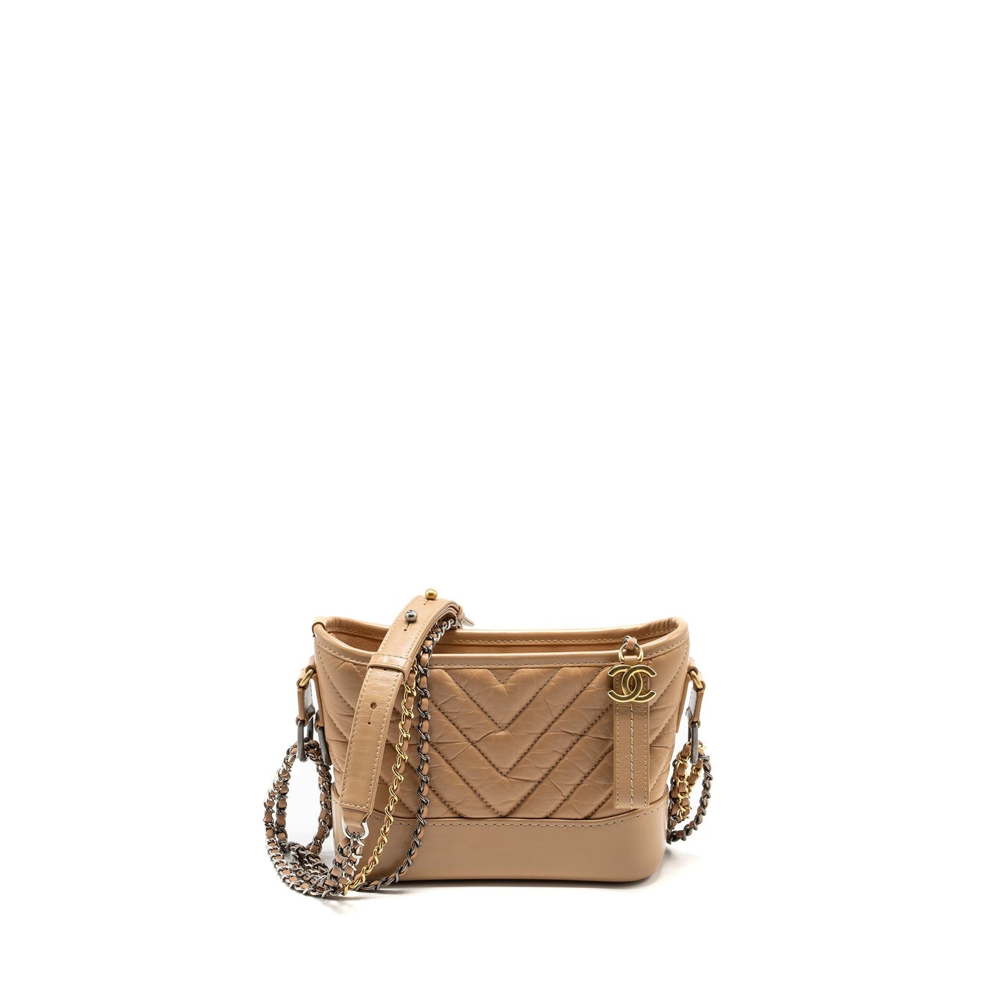 Chanel Chevron Gabrielle Hobo calfskin hardware Multicolour Beige Small Shoulder Bag