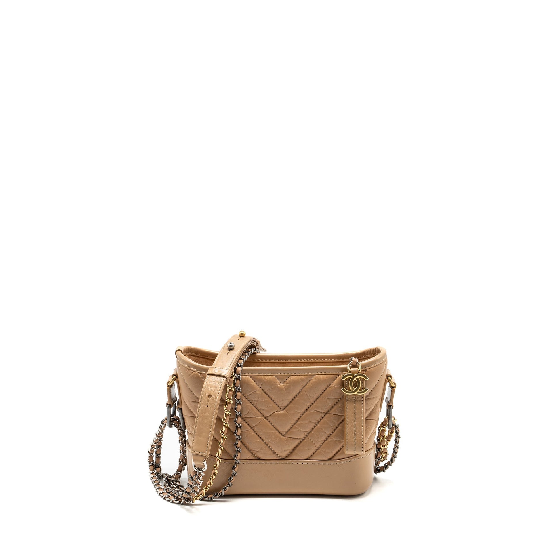 Chanel Chevron Gabrielle Hobo calfskin hardware Multicolour Beige Small Shoulder Bag