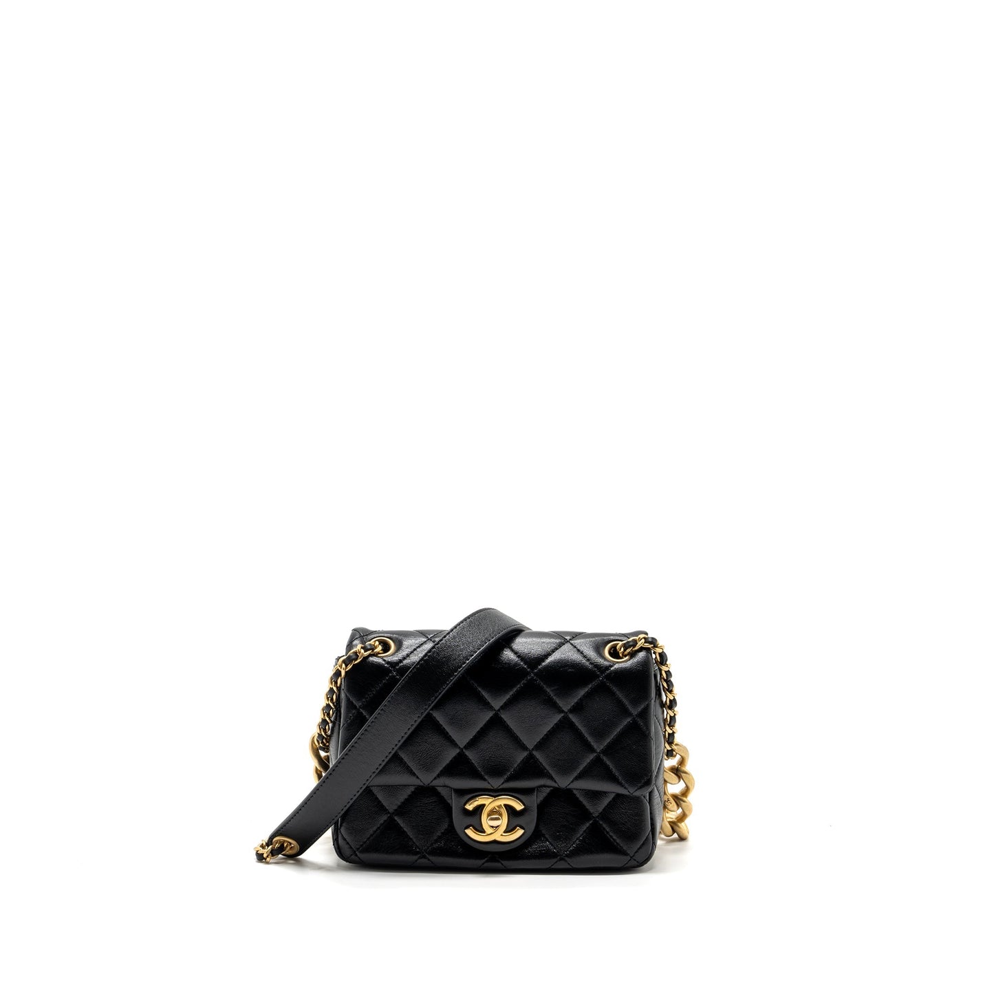 Chanel seasonal square flap detailed calfskin GHW Black Shoulder Bag
