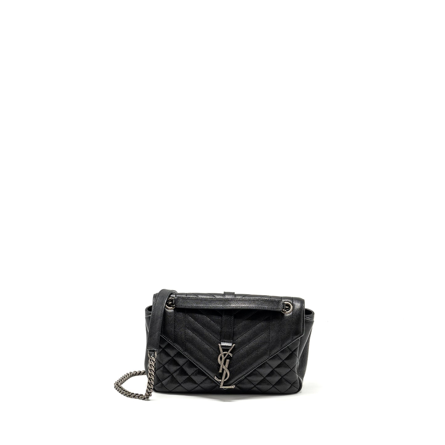 YSL Saint Laurent Saint Laurent College Purse Lambskin Ruthenium Travel Black Flap Travel Bag