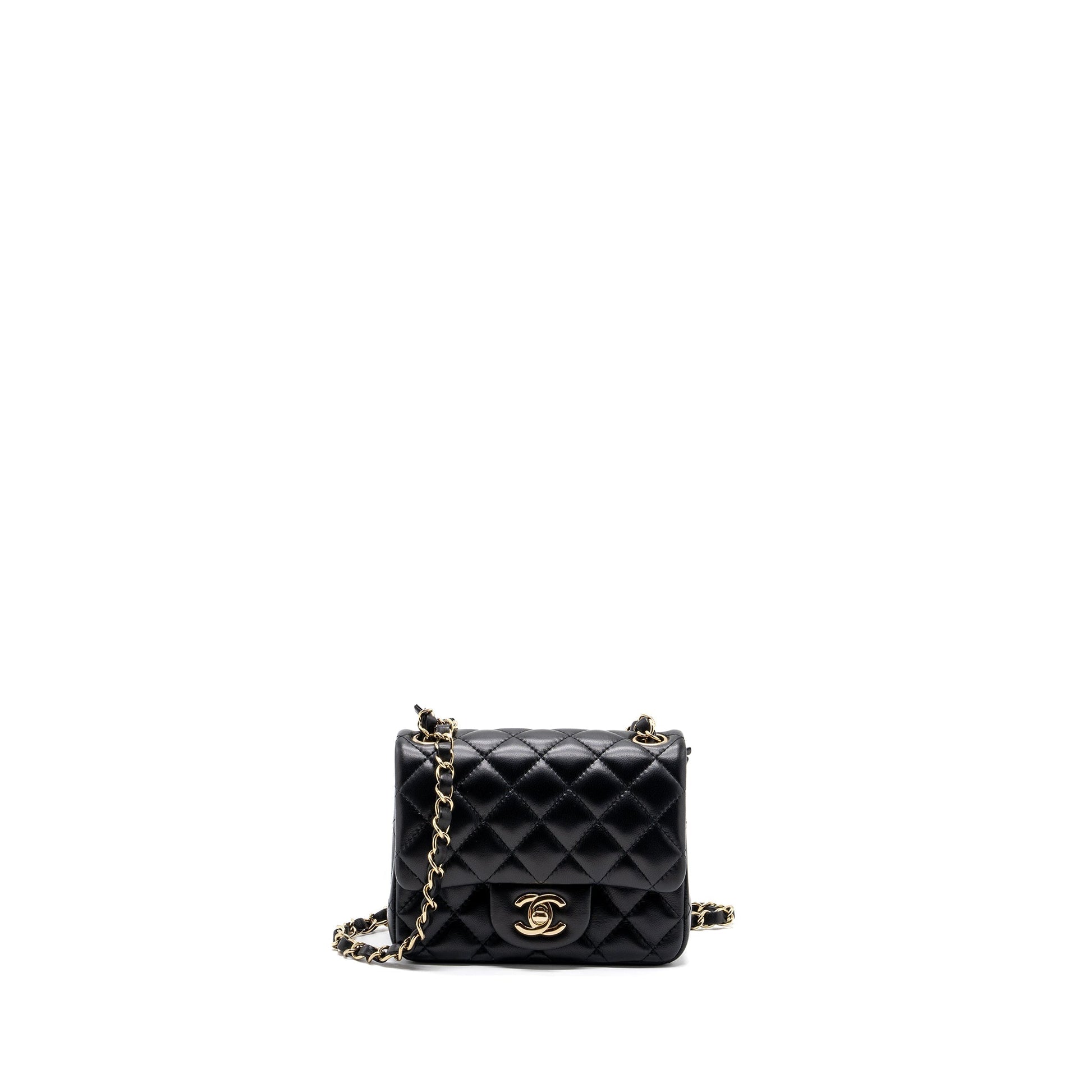 Chanel Classic Square Flap Lambskin LGHW Microchip Black Shoulder Bag Black Lhw