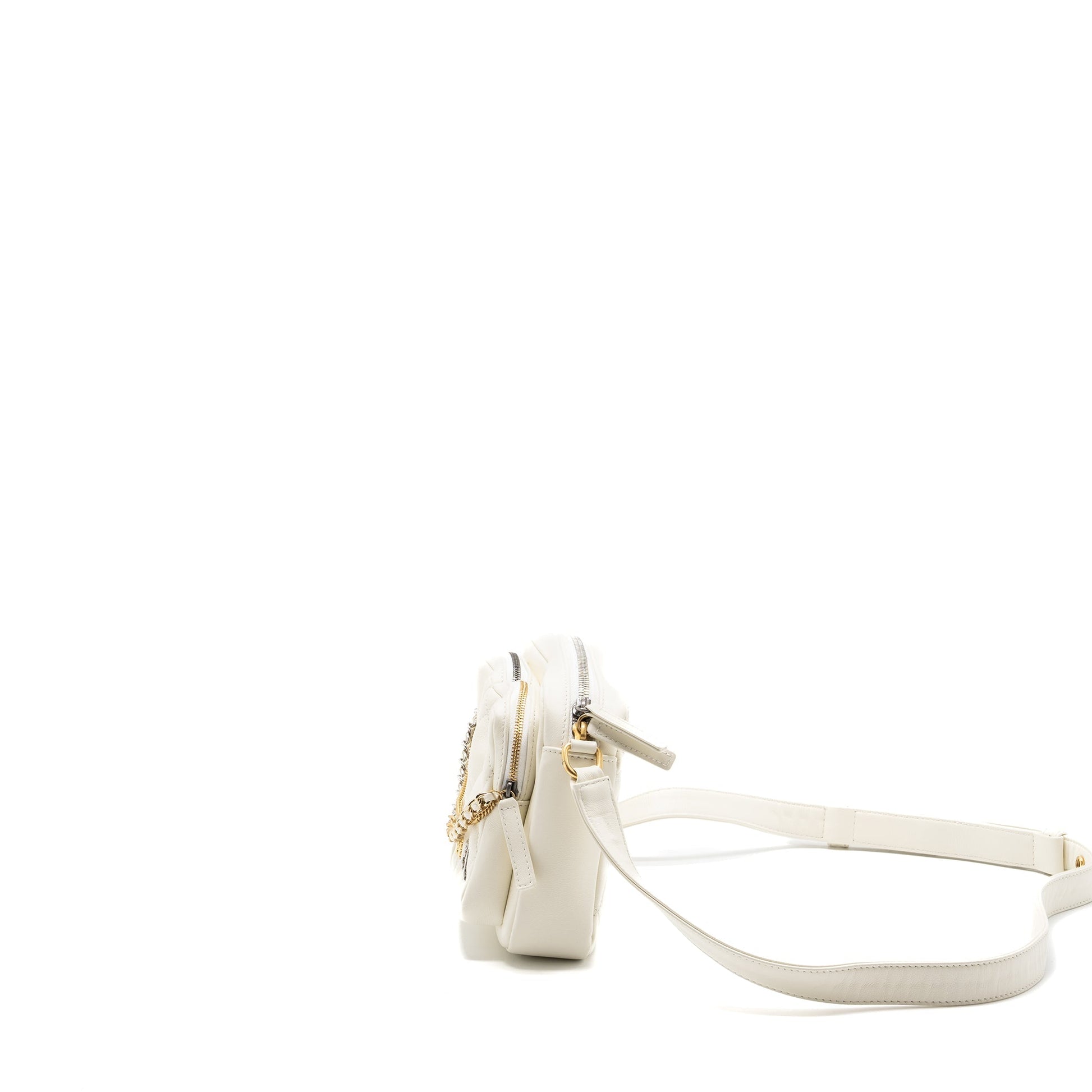 Chanel Camera Calfskin Hardware Microchip Multicolour White Small Crossbody Bag