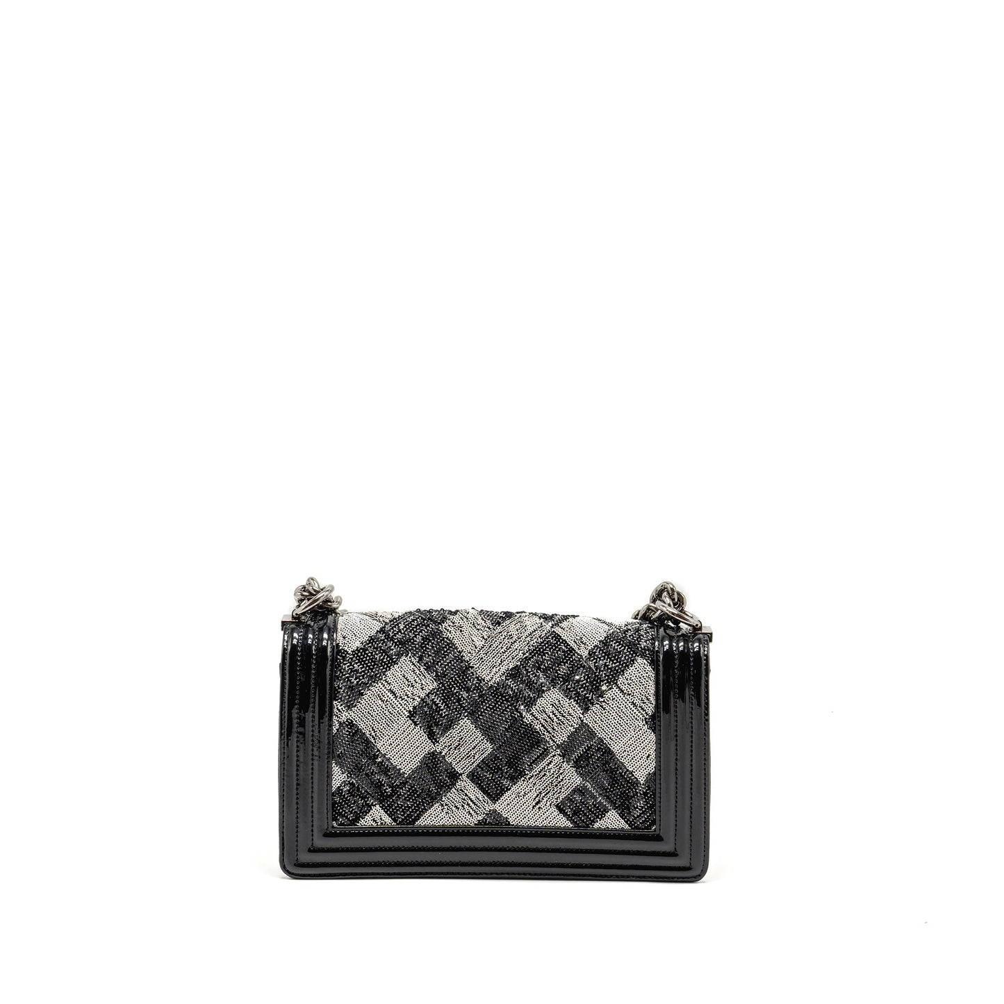 Chanel Boy Sequin Patent SHW Black White Handbag