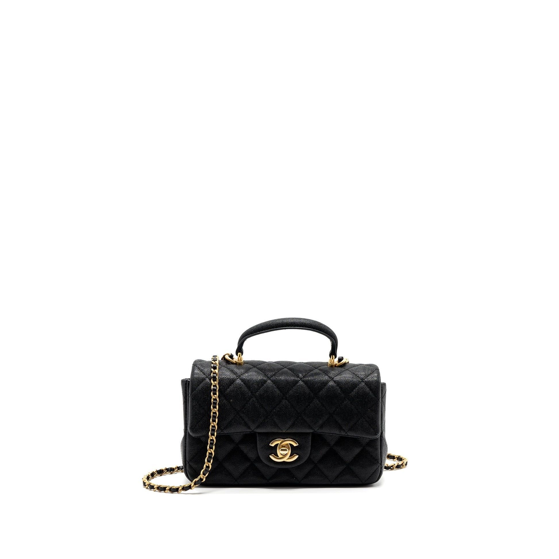 Chanel top handle rectangular flap grained calfskin Black Shoulder Bag