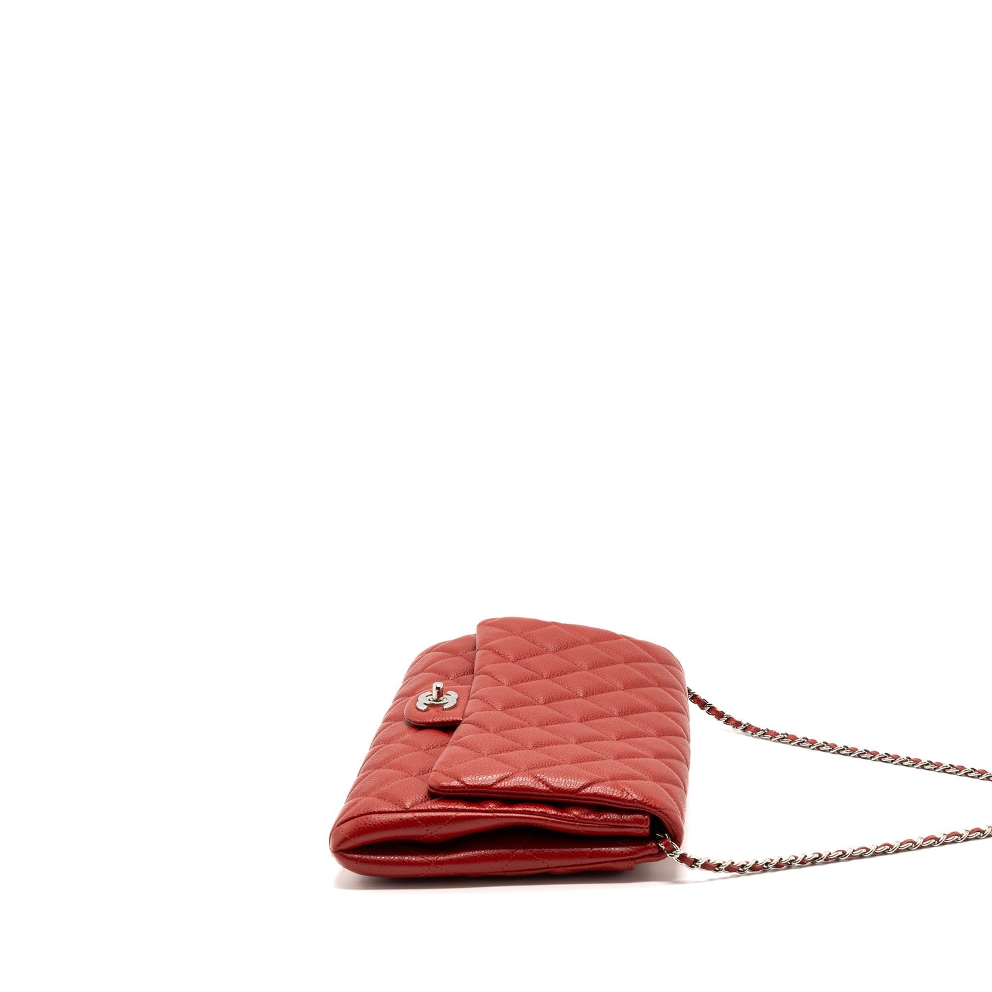 Chanel Timeless Flap Caviar SHW Red Clutch Bag