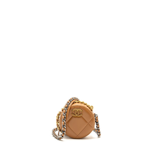 Chanel 19 Round Lambskin Caramel Hardware Microchip Multicolour Clutch Bag Hardware Microchip