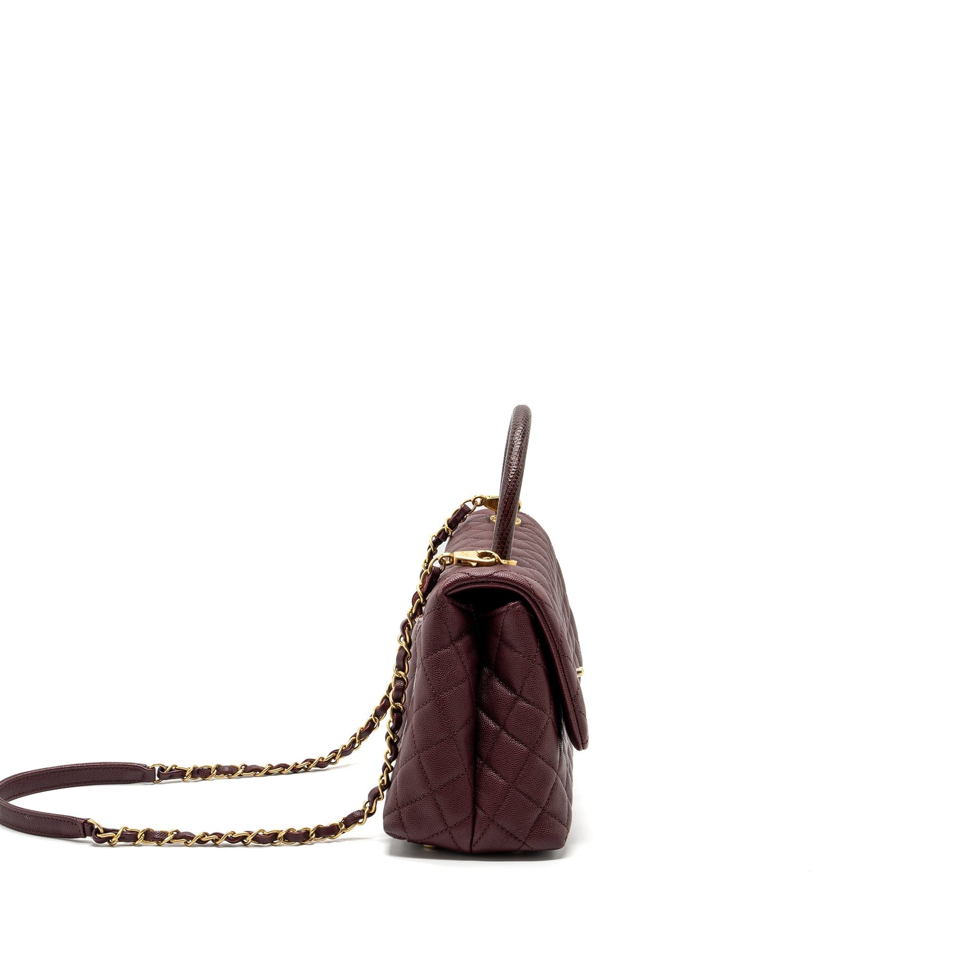Chanel Coco Handle Lizard Handle Caviar Burgundy Handbag