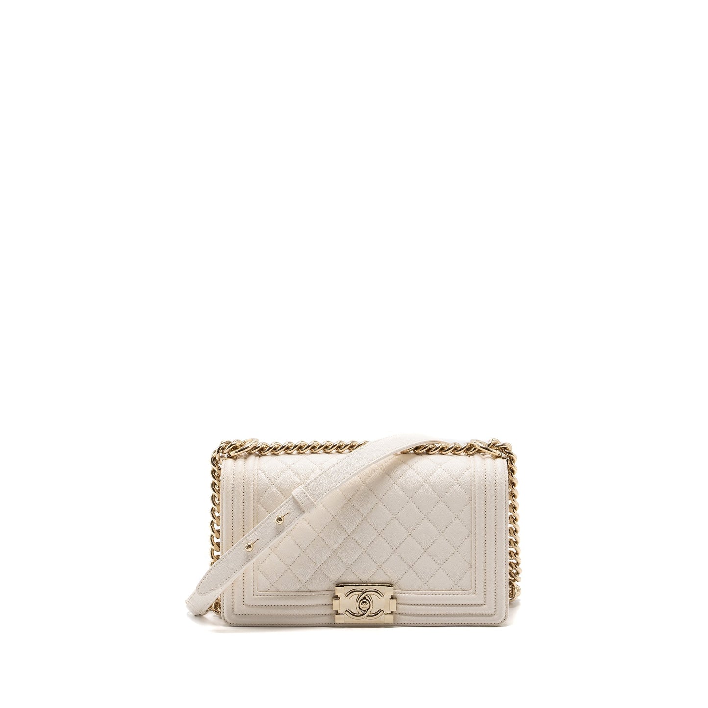 Chanel LE BOY CAVIAR LGHW White Leather Handbag