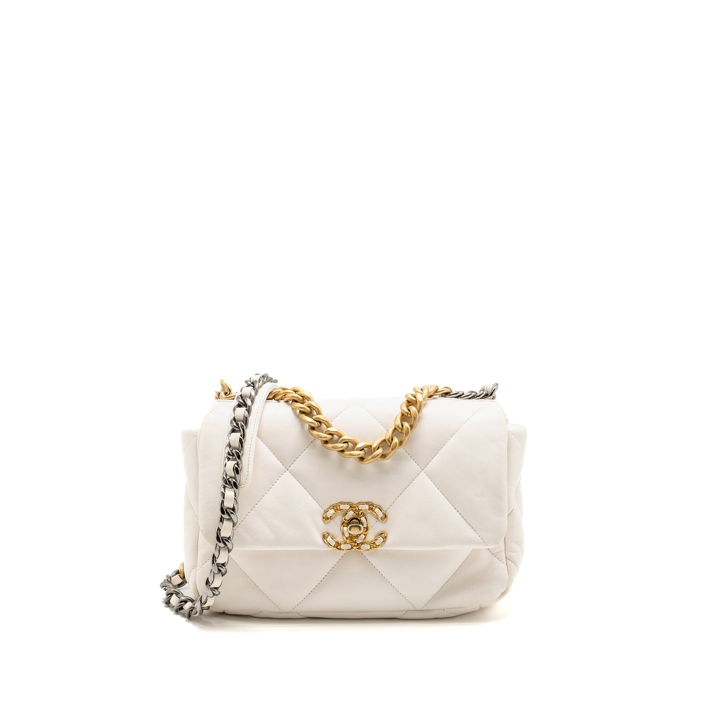 Chanel 19 lambskin hardware Multicolor White Small Handbag