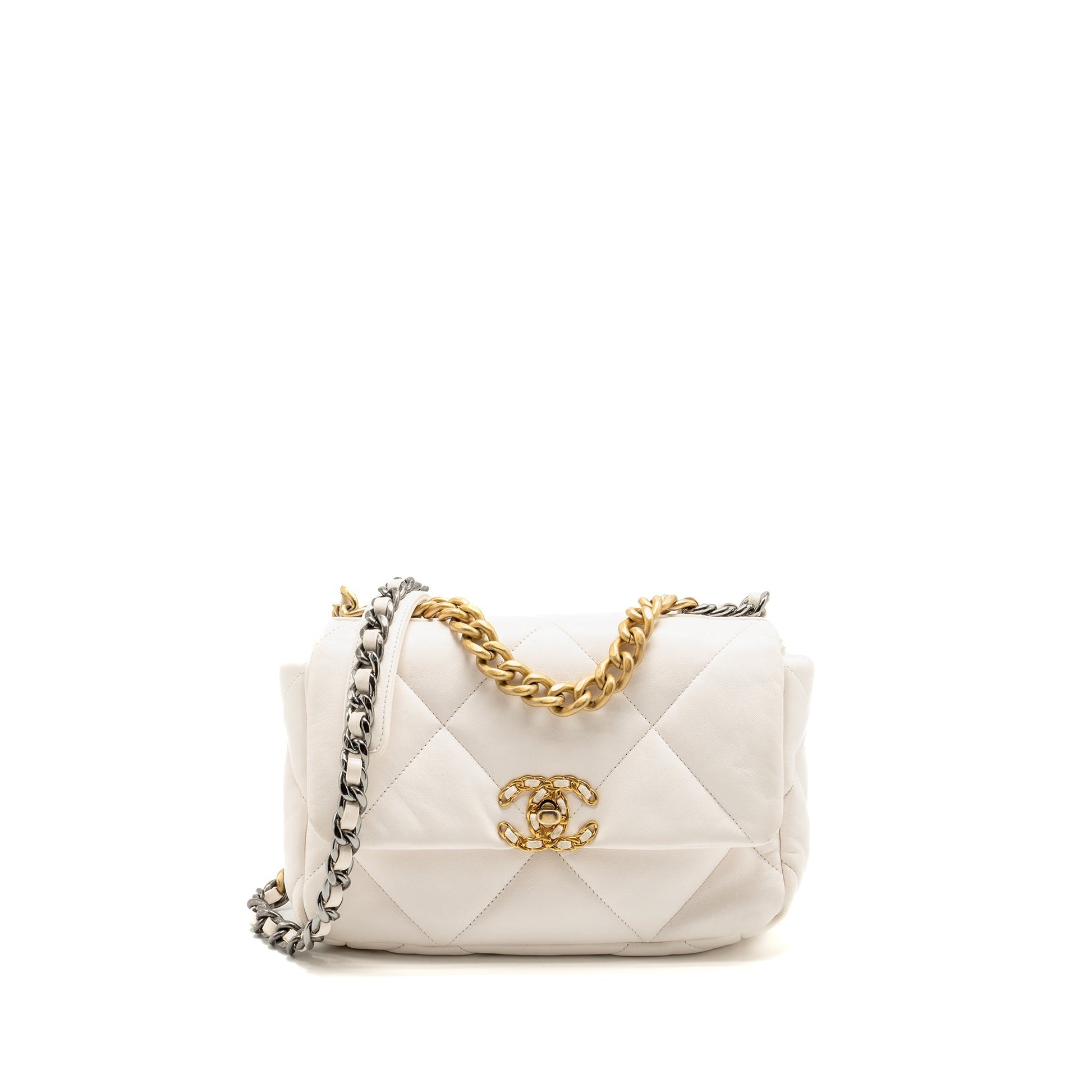 Chanel 19 lambskin hardware Multicolor White Small Handbag