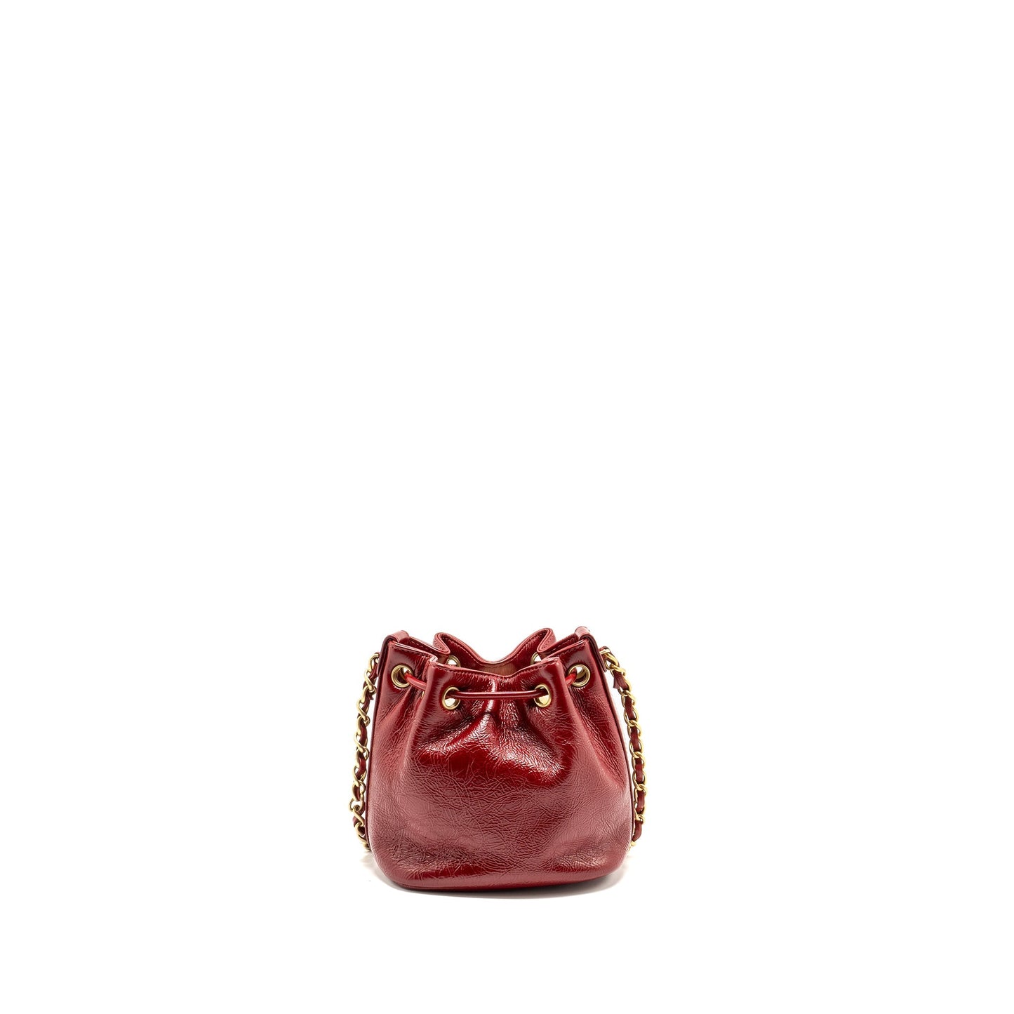 Chanel CC Drawstring Mini Bucket Shiny Aged Calfskin Red Ghw Bag