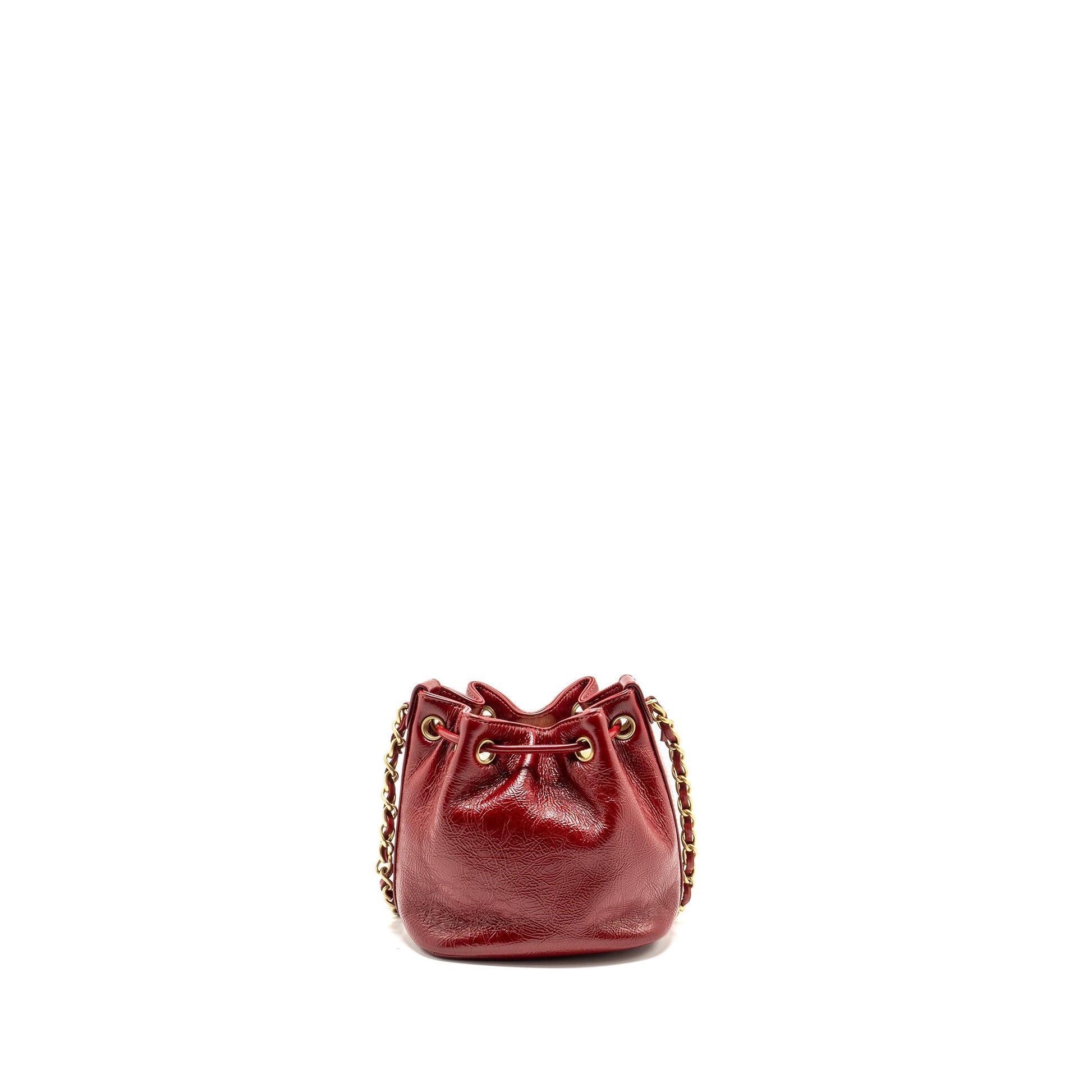 Chanel CC Drawstring Mini Bucket Shiny Aged Calfskin Red Ghw Bag