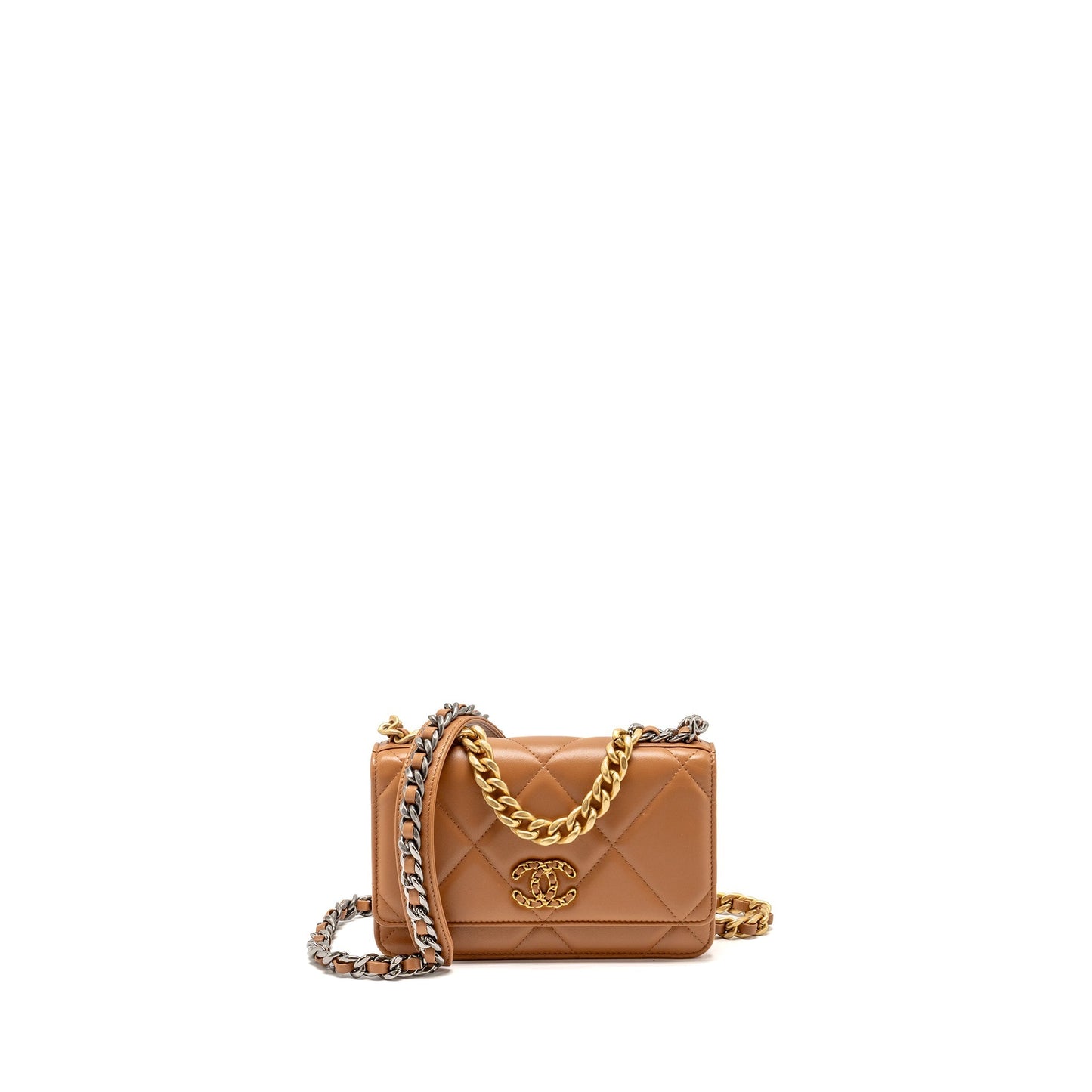 Chanel 19 on Lambskin Dark Hardware Microchip Multicolour Beige Wallet Case