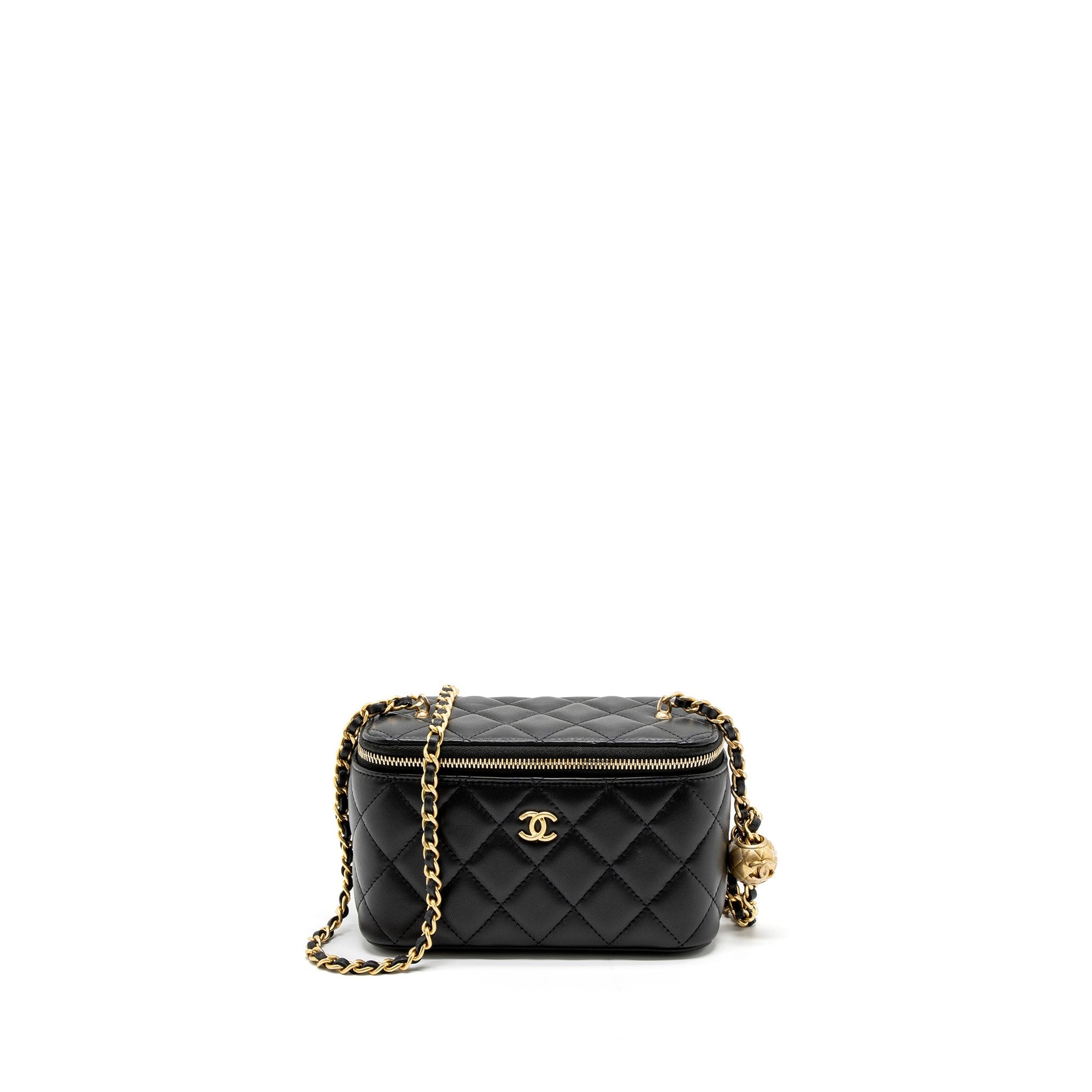 Chanel Pearl Crush Long Vanity Lambskin GHW Black Handbag Microchip 1