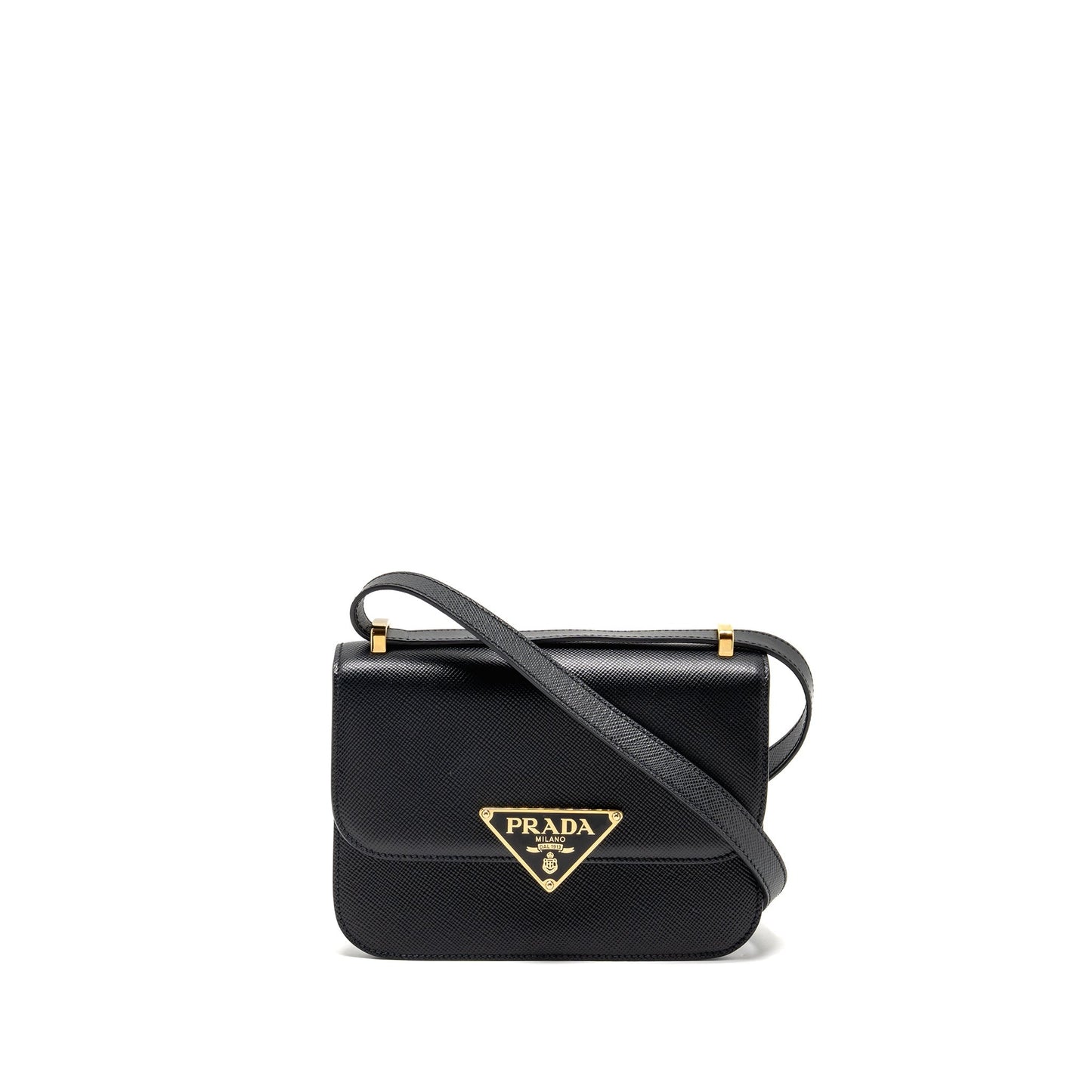 Prada Saffiano Flap Purse Calfskin Handbag Leather Black Travel Bag