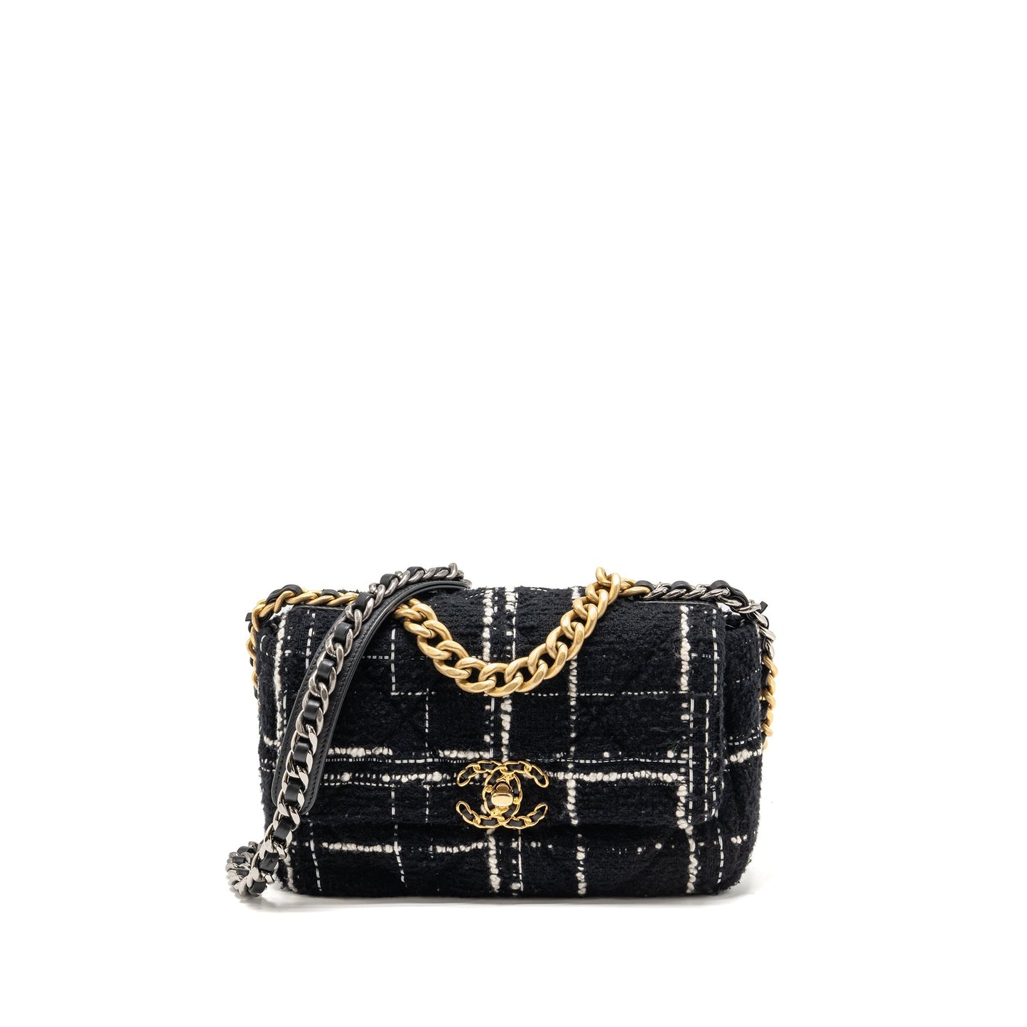 Chanel 19 Tweed Hardware Microchip Multicolour Black White Small Handbag