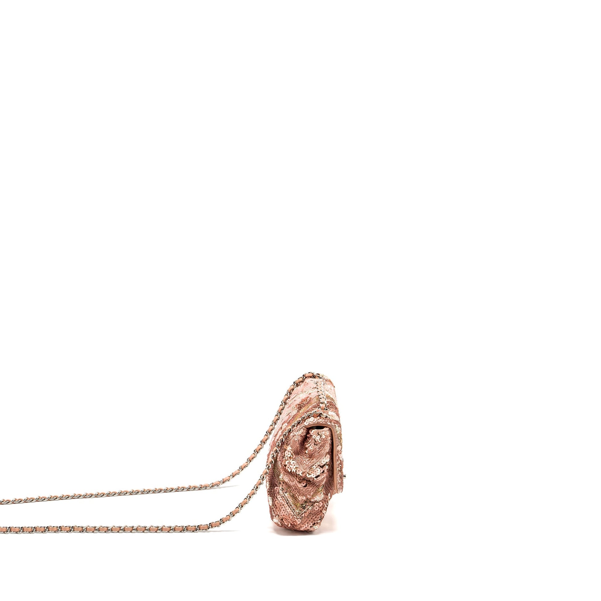 Chanel Chevron flap Sequin SHW Multicolour Pink Shoulder Bag