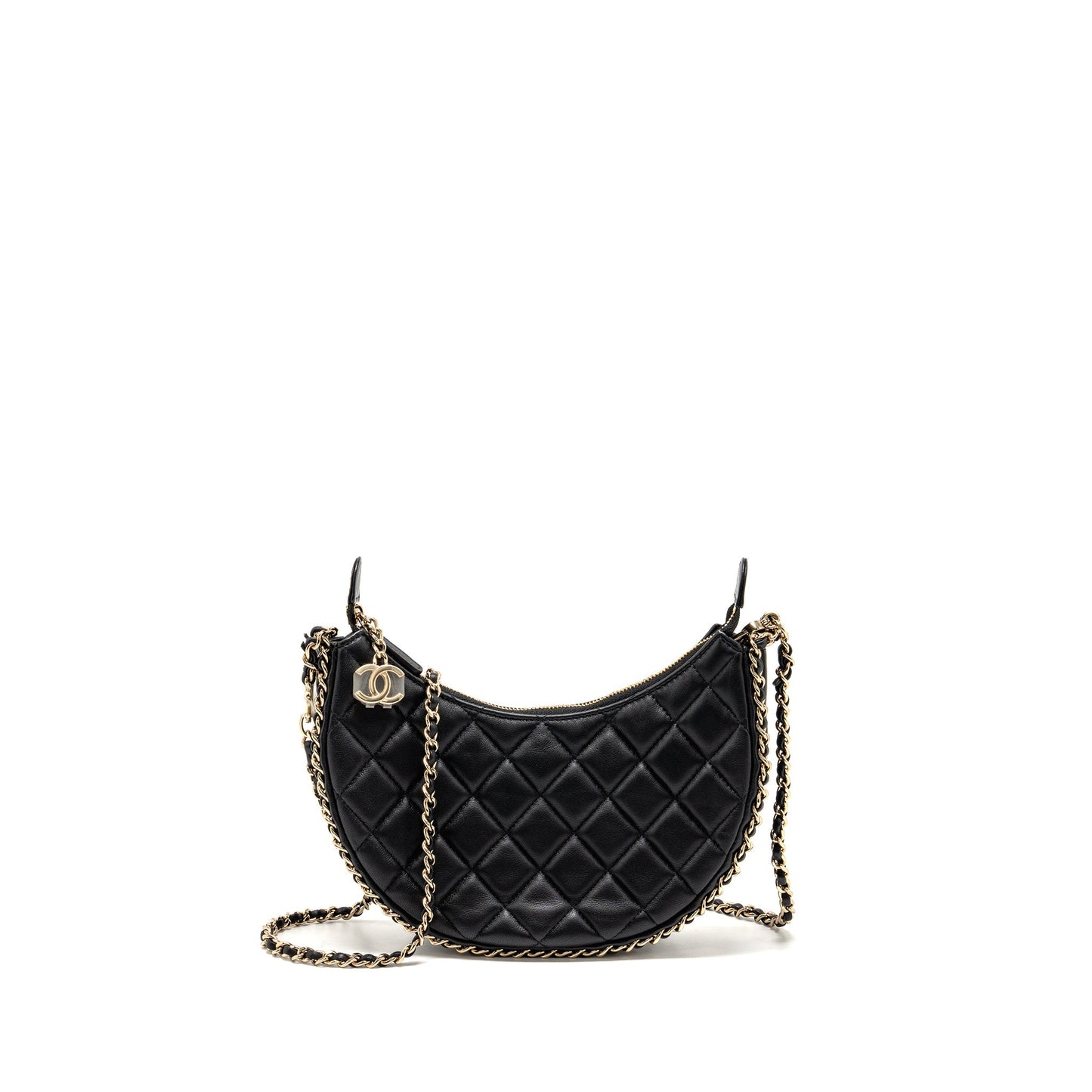 Chanel half moon hobo lambskin LGHW microchip Black Small Shoulder Bag