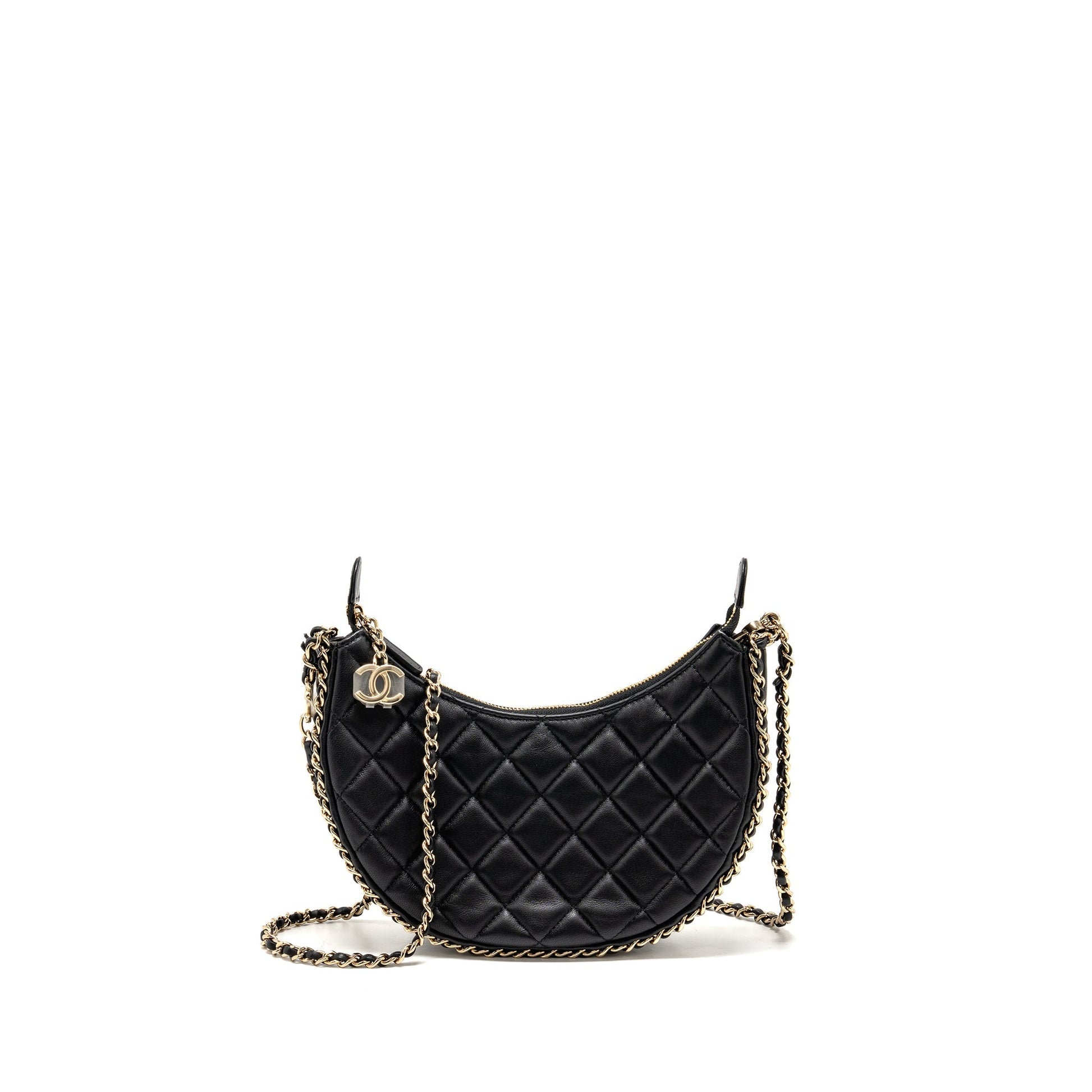 Chanel half moon hobo lambskin LGHW microchip Black Small Shoulder Bag