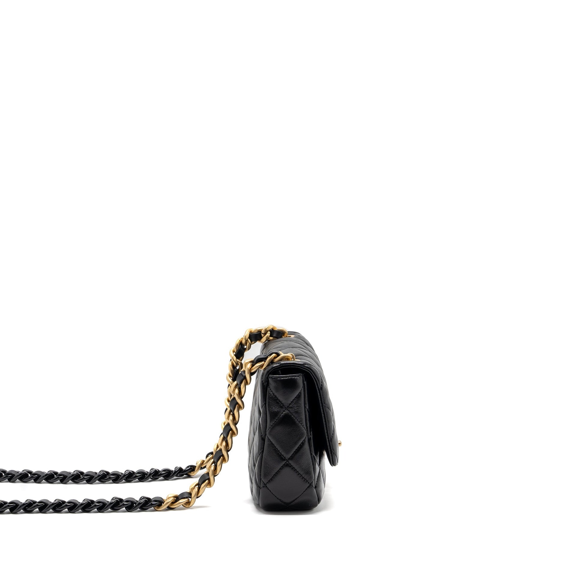 Chanel Quilted Flap Giant Lambskin Hardware microchip Black Gold Shoulder Bag