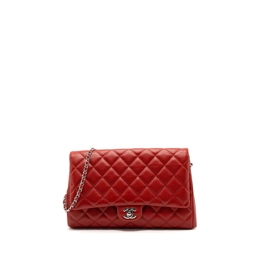 Chanel Timeless Flap Caviar SHW Red Clutch Bag