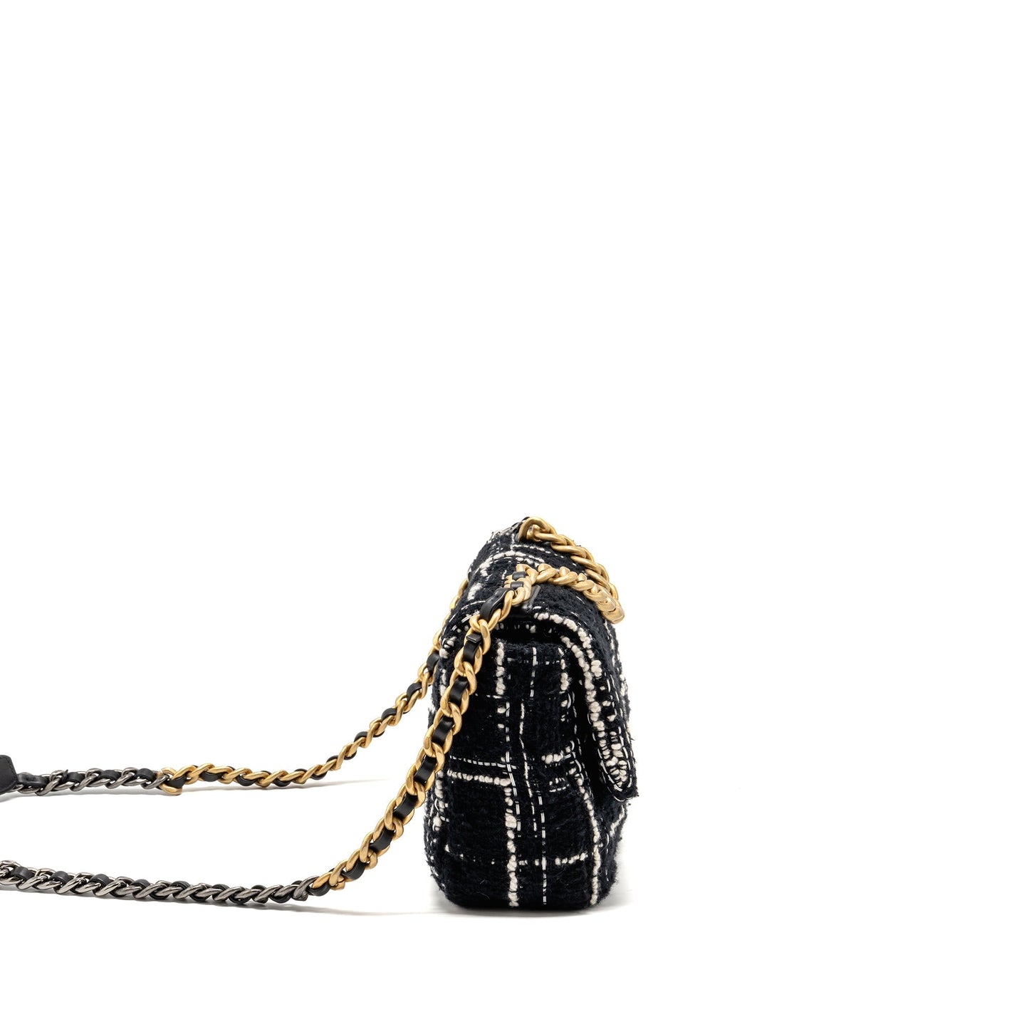 Chanel 19 Tweed Hardware Microchip Multicolour Black White Small Handbag