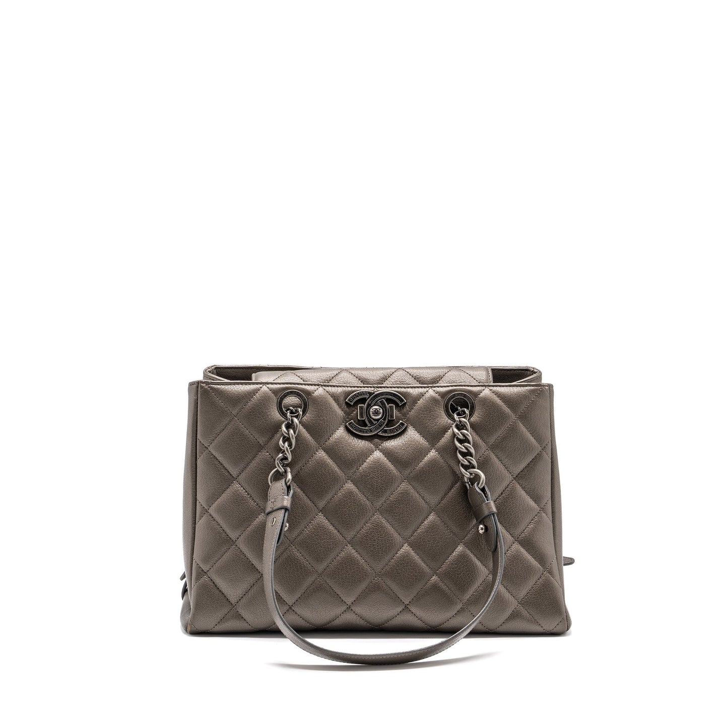 Chanel quilted Goatskin ruthenium hardware Silver Tote Bag