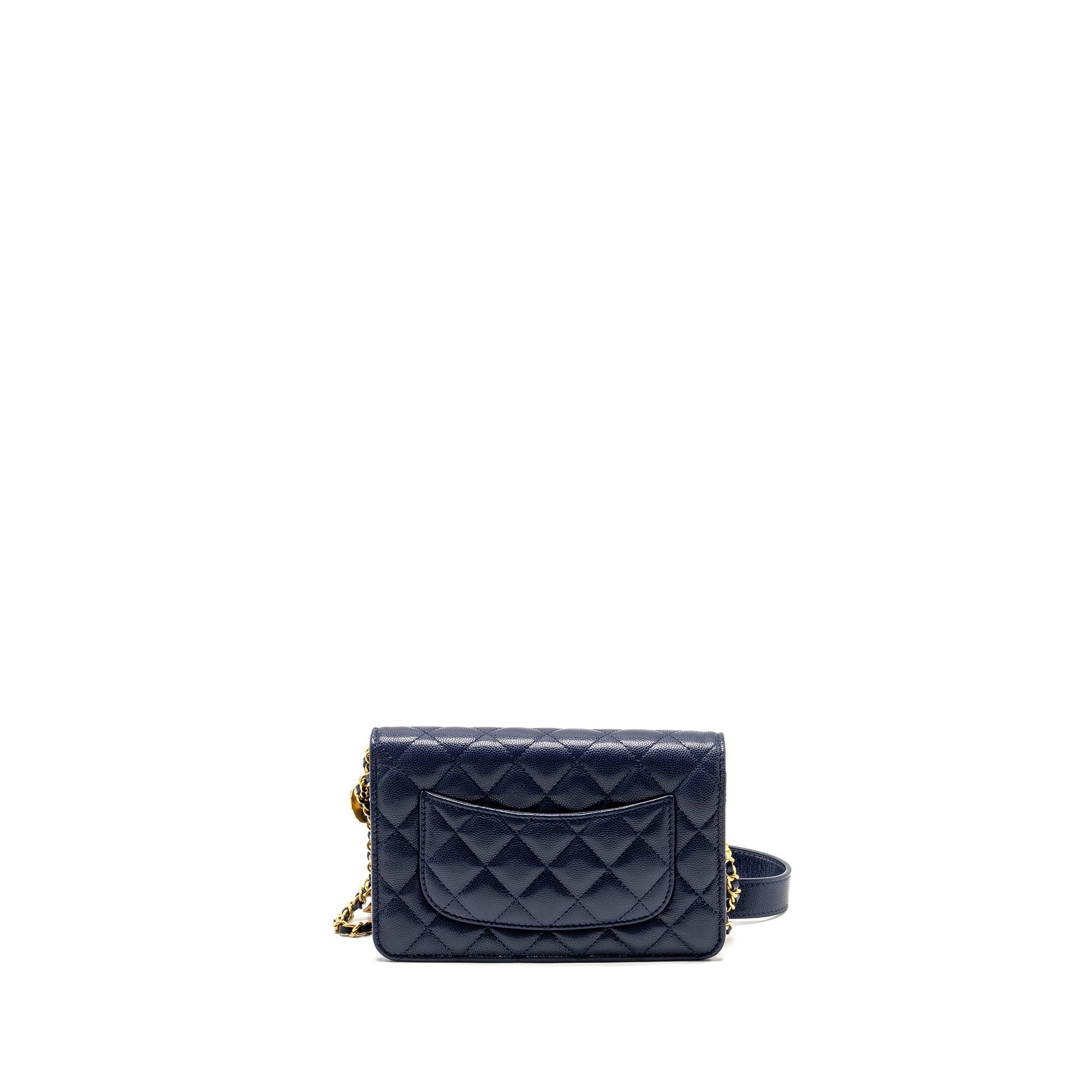 Chanel 22A Twist Your Button on Caviar Wallet Case