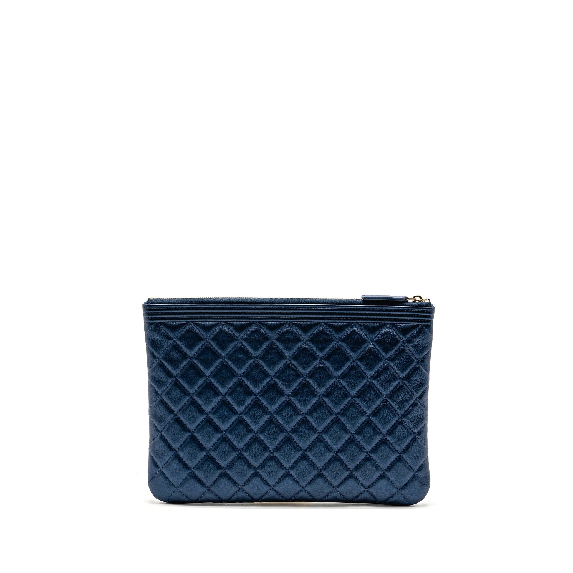 Chanel Boy Calfskin Pearly GHW Blue Clutch Bag