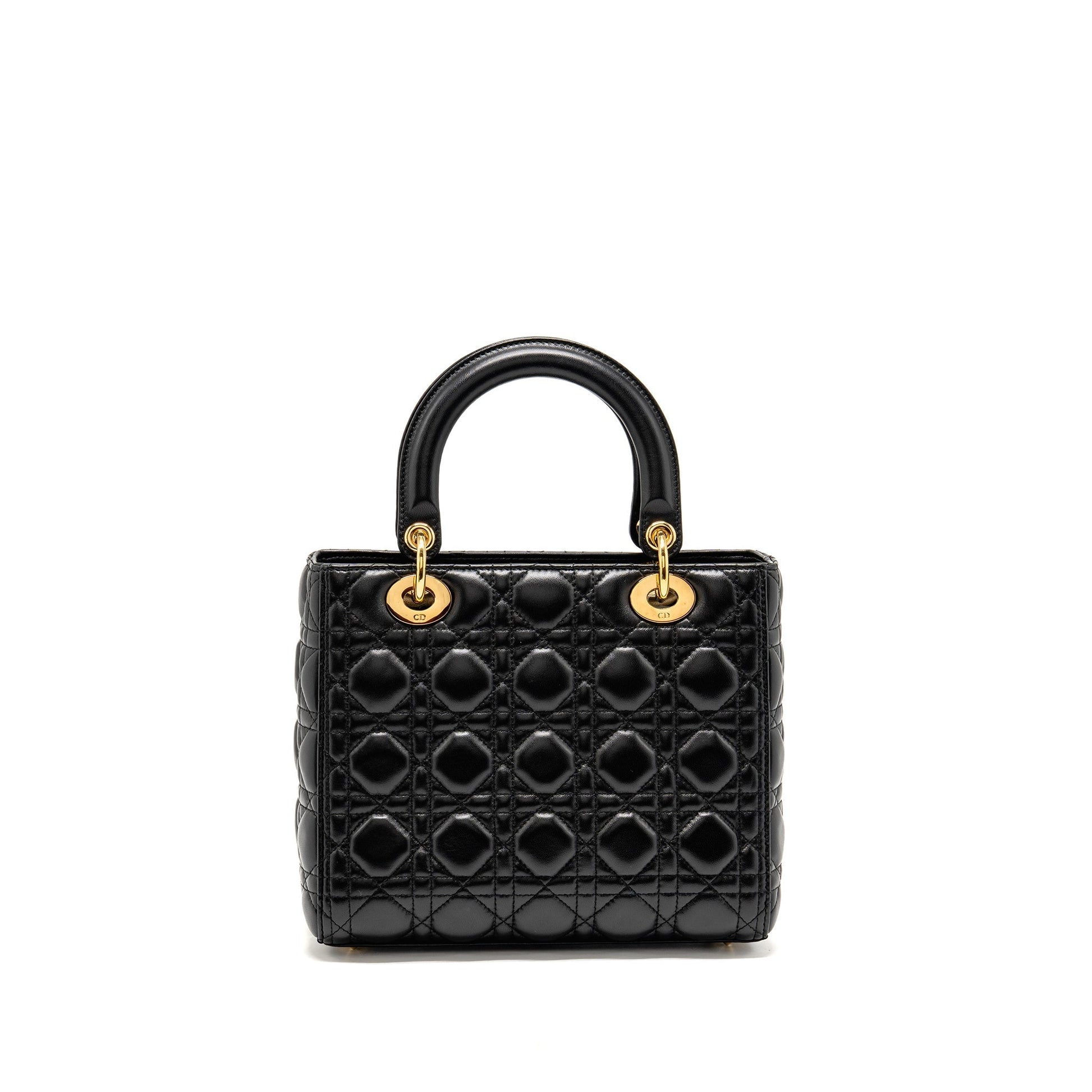 Dior Lady Lambskin Handbag Black Medium Travel Bag