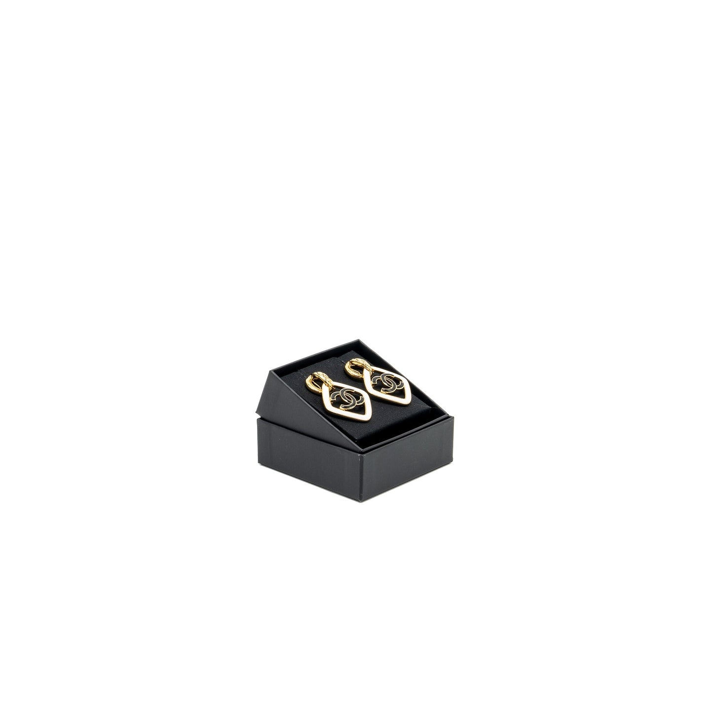 Chanel giant cc logo ear clip enamel Black White Gold Handbag