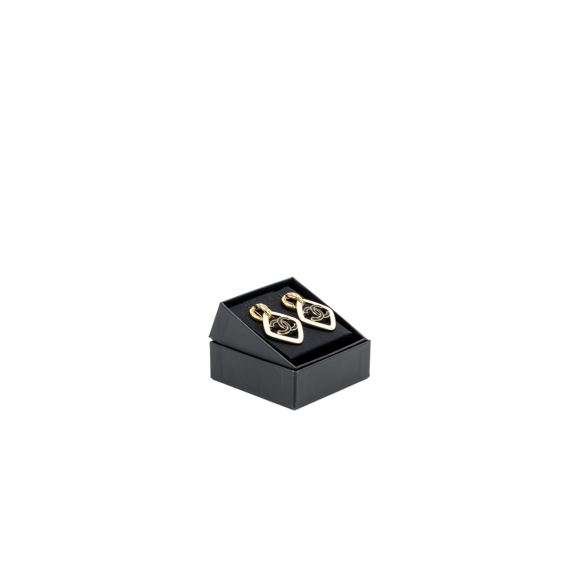 Chanel giant cc logo ear clip enamel Black White Gold Handbag
