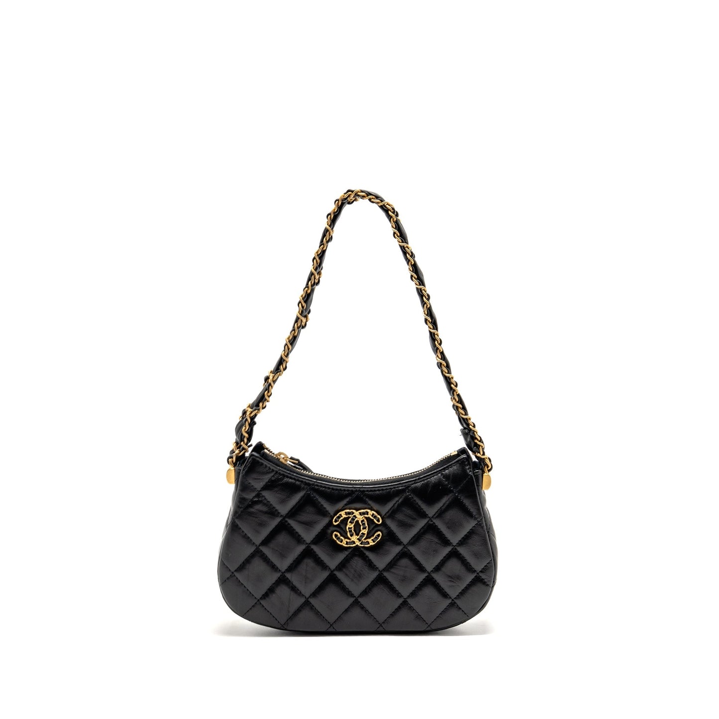 Chanel 23K 19 hobo calfskin GHW Microchip Black Small Shoulder Bag