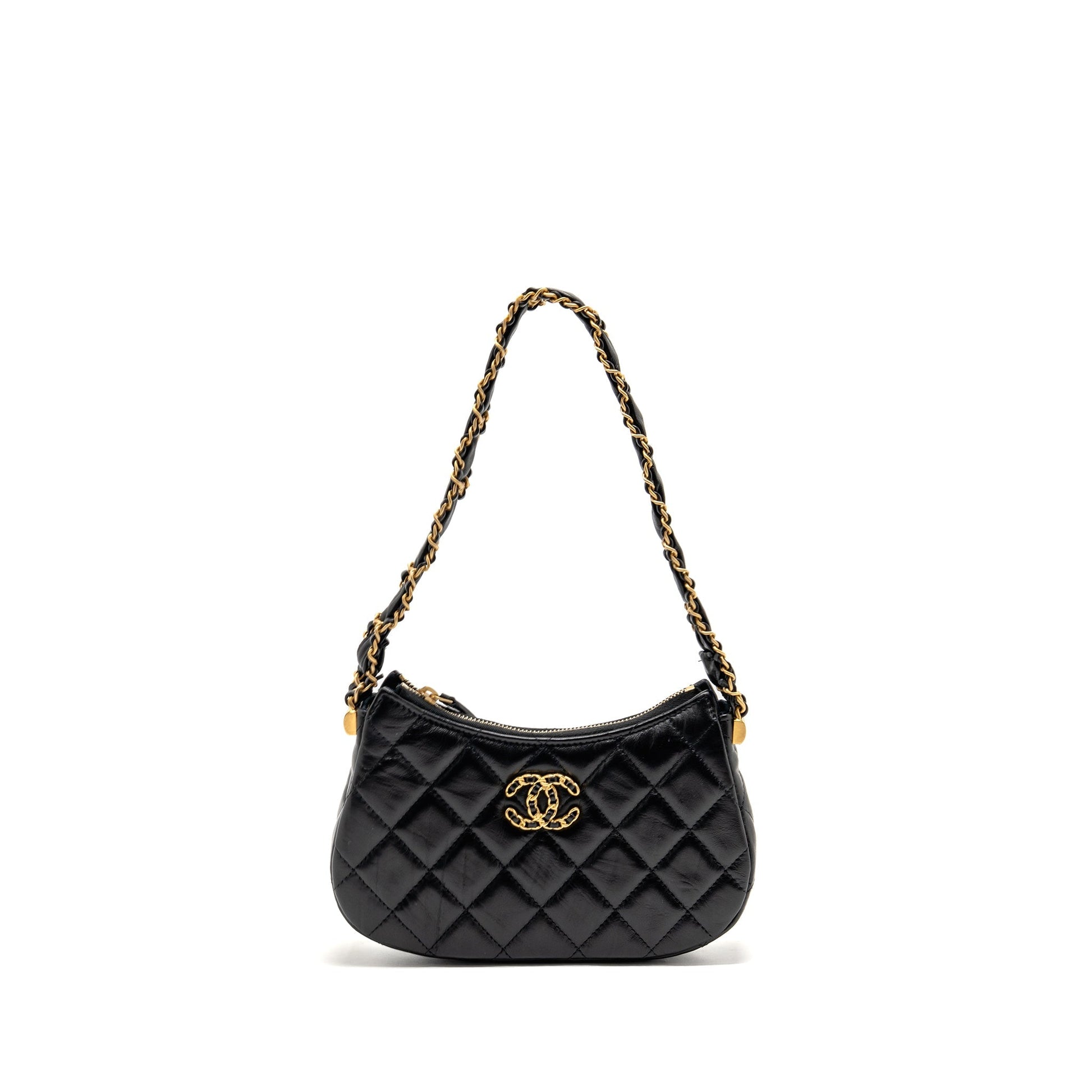 Chanel 23K 19 hobo calfskin GHW Microchip Black Small Shoulder Bag