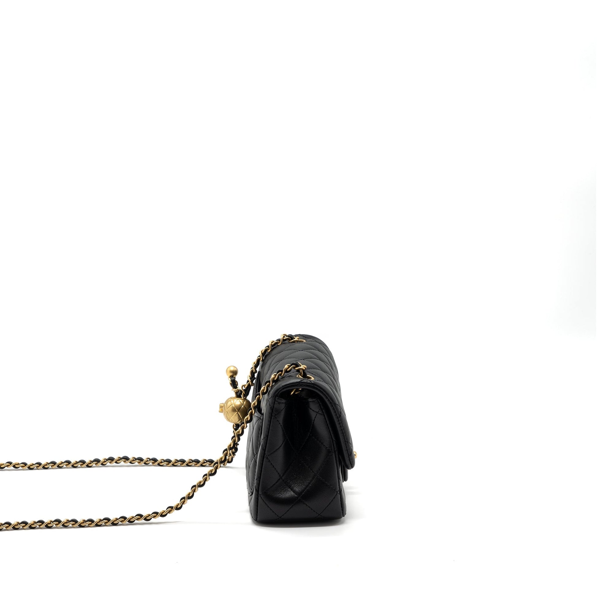 Chanel 23K pearl crush square flap lambskin Black Shoulder Bag