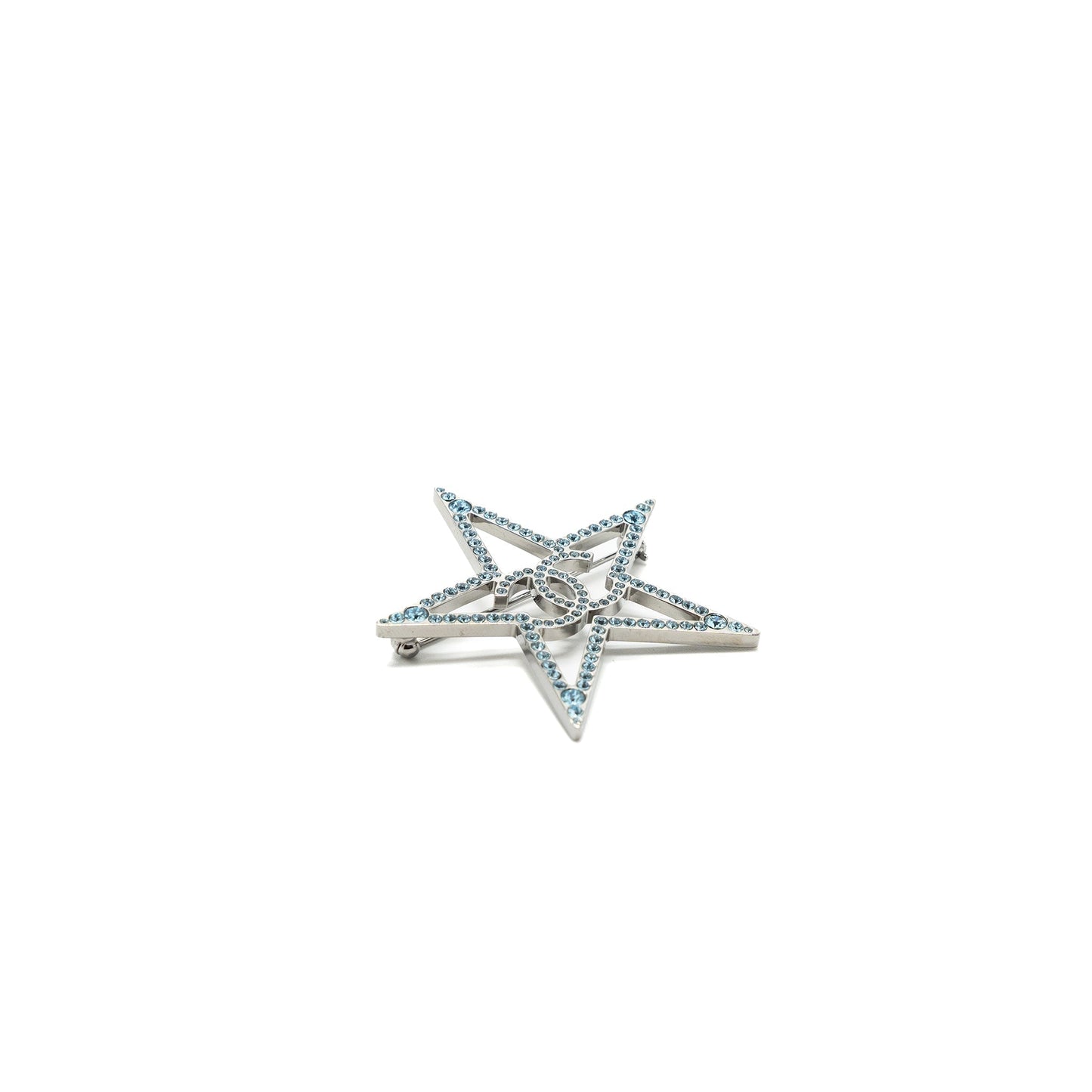 Chanel Star CC Logo Brooch Crystal Light Blue Handbag