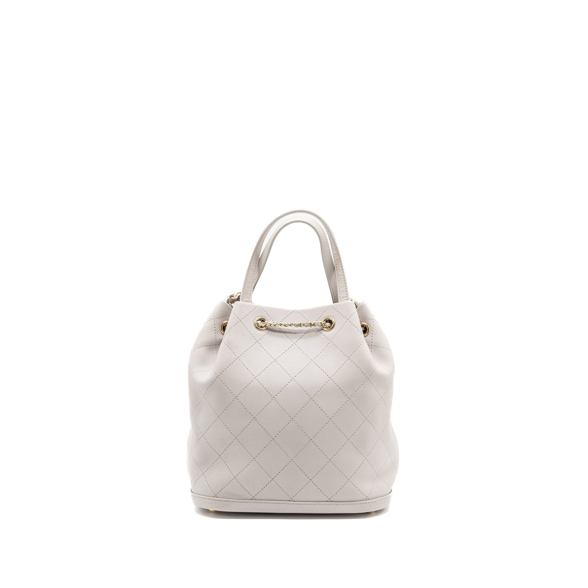 Chanel quilted bucket lambskin LGHW Grey Bucket Bag