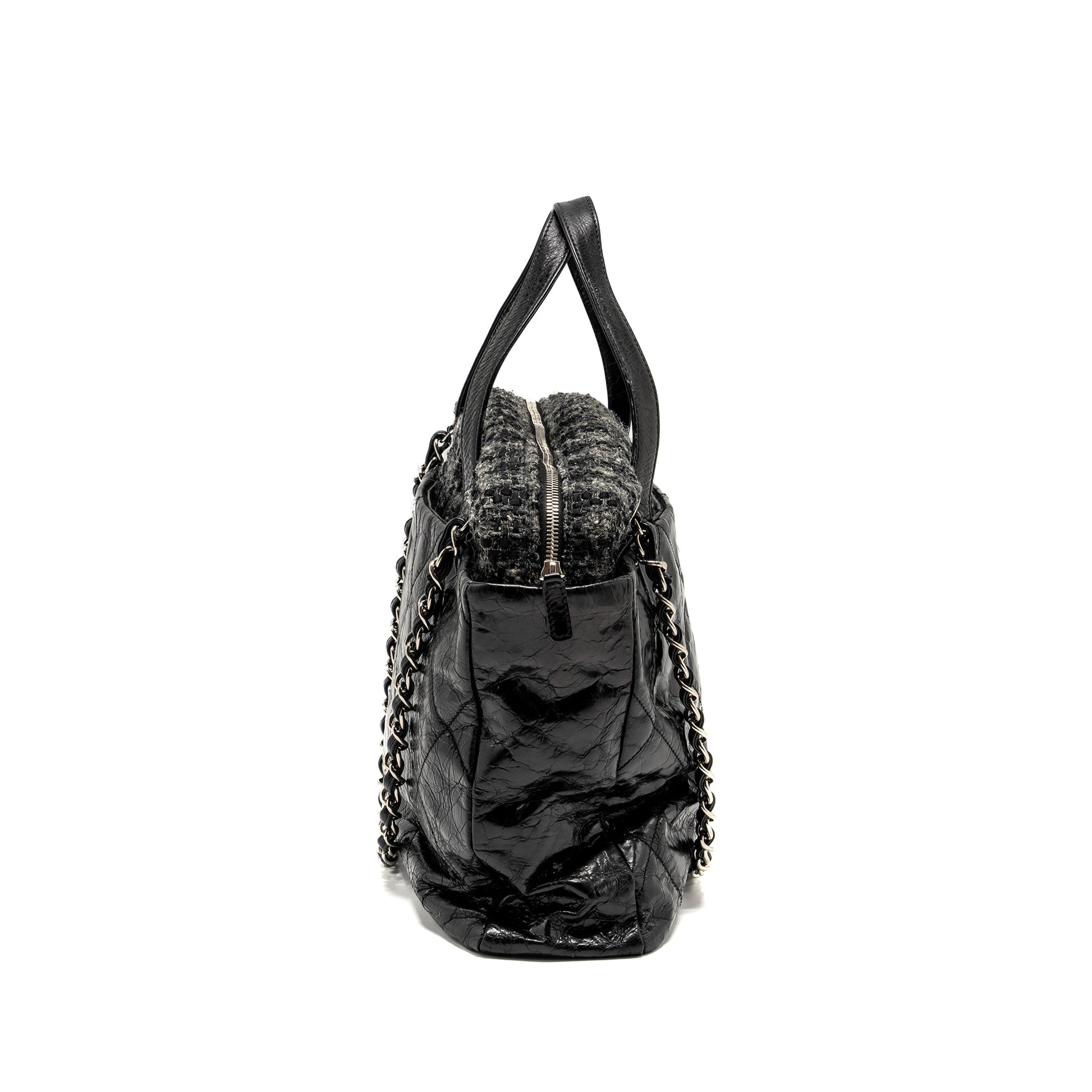Chanel Portobello Calfskin Tweed SHW Black Grey Tote Bag