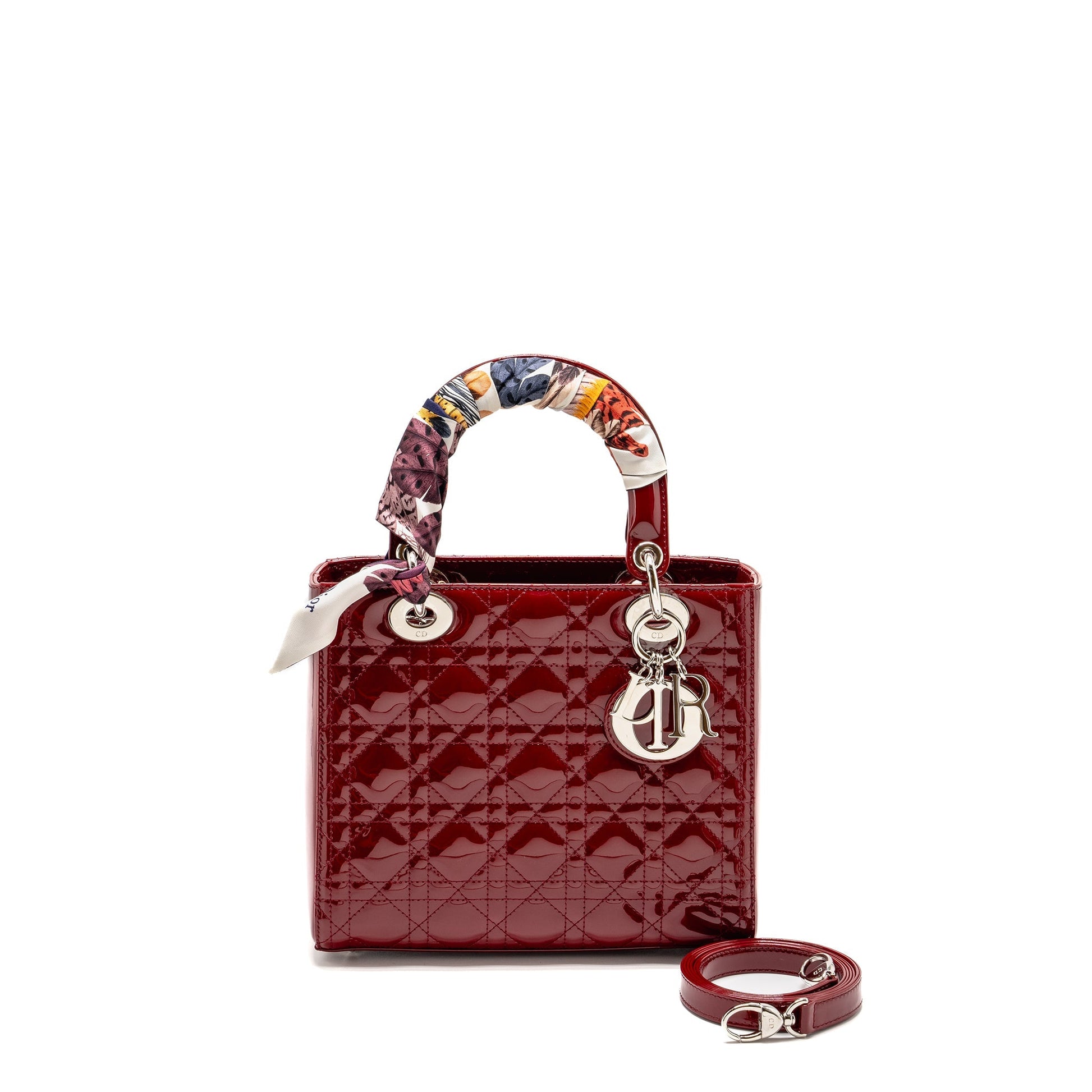 Dior Lady Patent Dark Handbag Red Medium Travel Bag