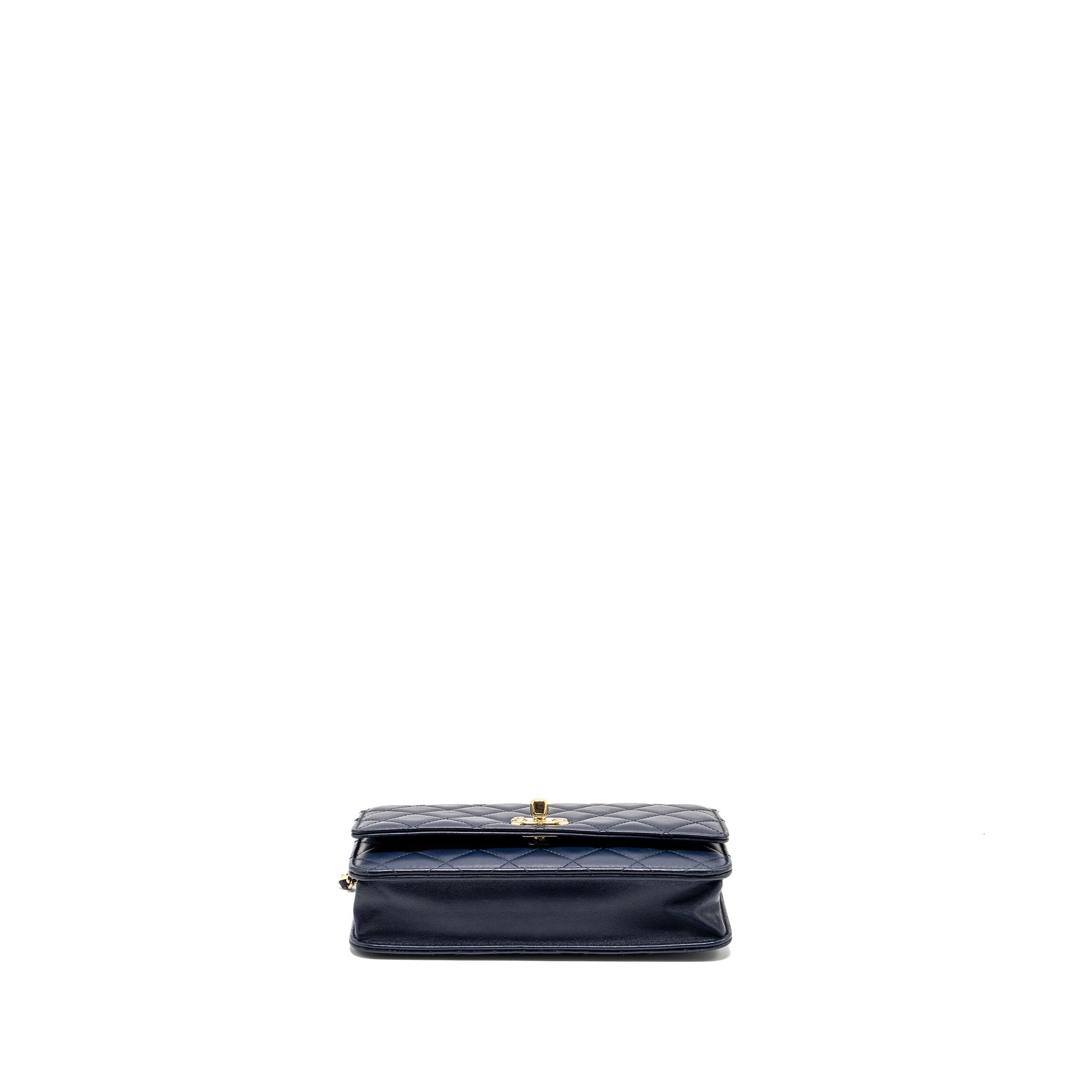 Chanel Trendy CC On Lambskin Navy LGHW Wallet Case