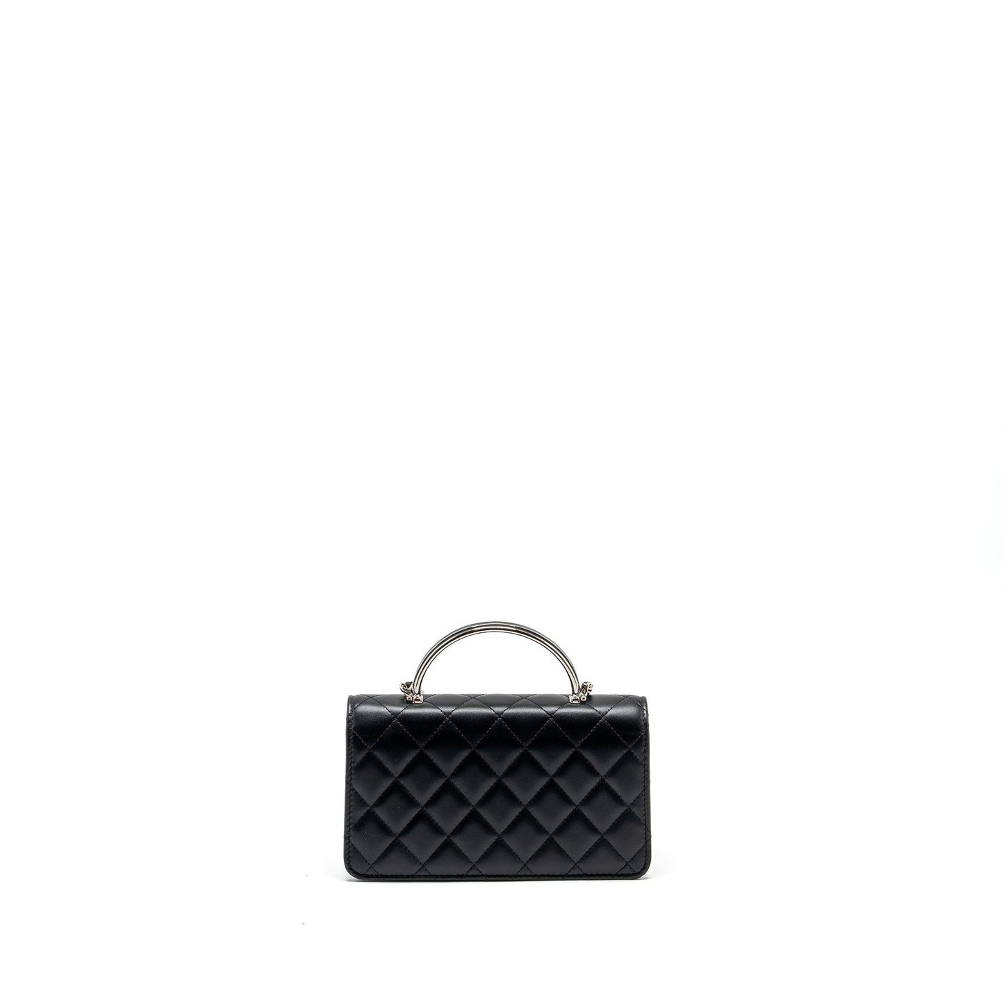 Chanel Top Handle On Flap Lambskin SHW Black Wallet Case