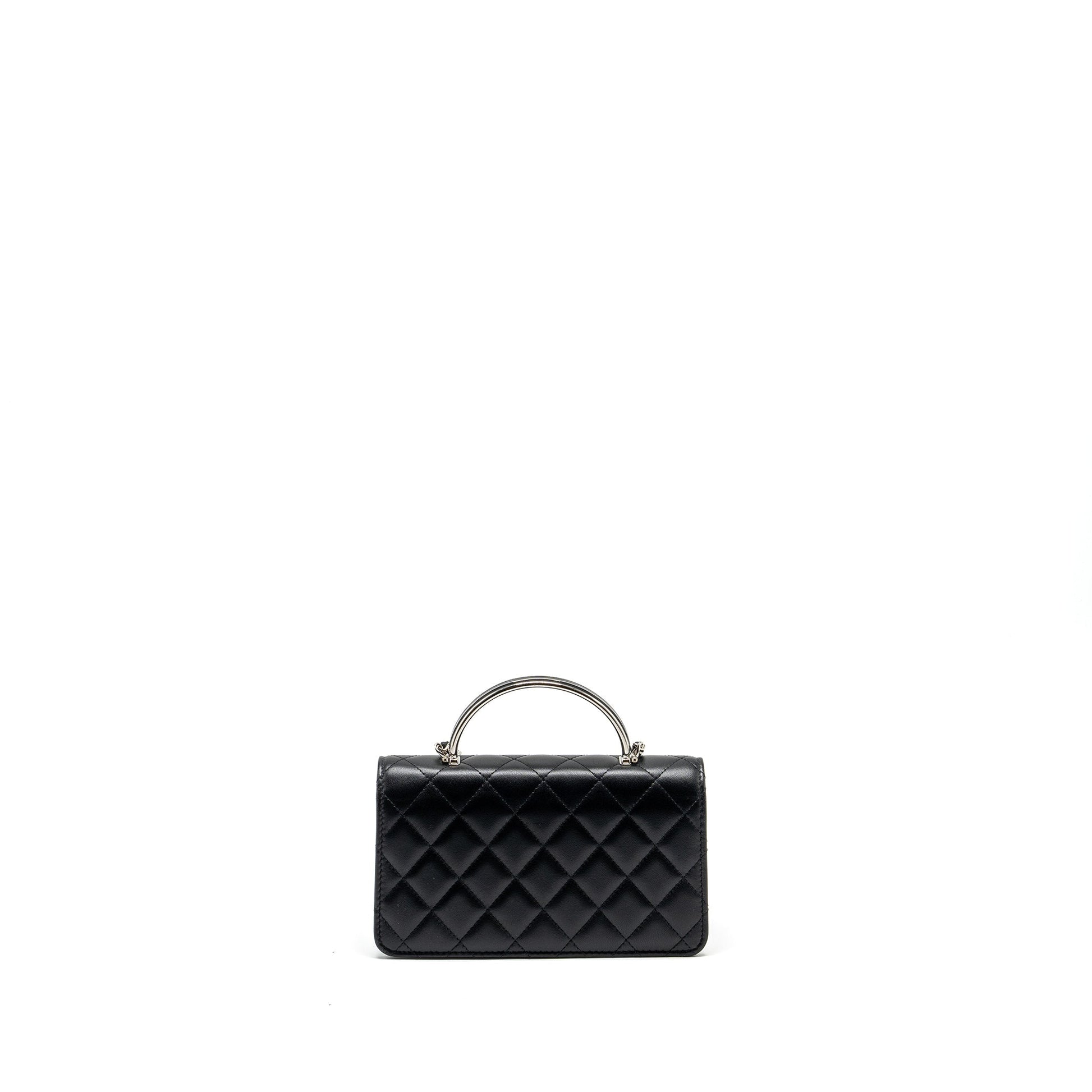 Chanel Top Handle On Flap Lambskin SHW Black Wallet Case