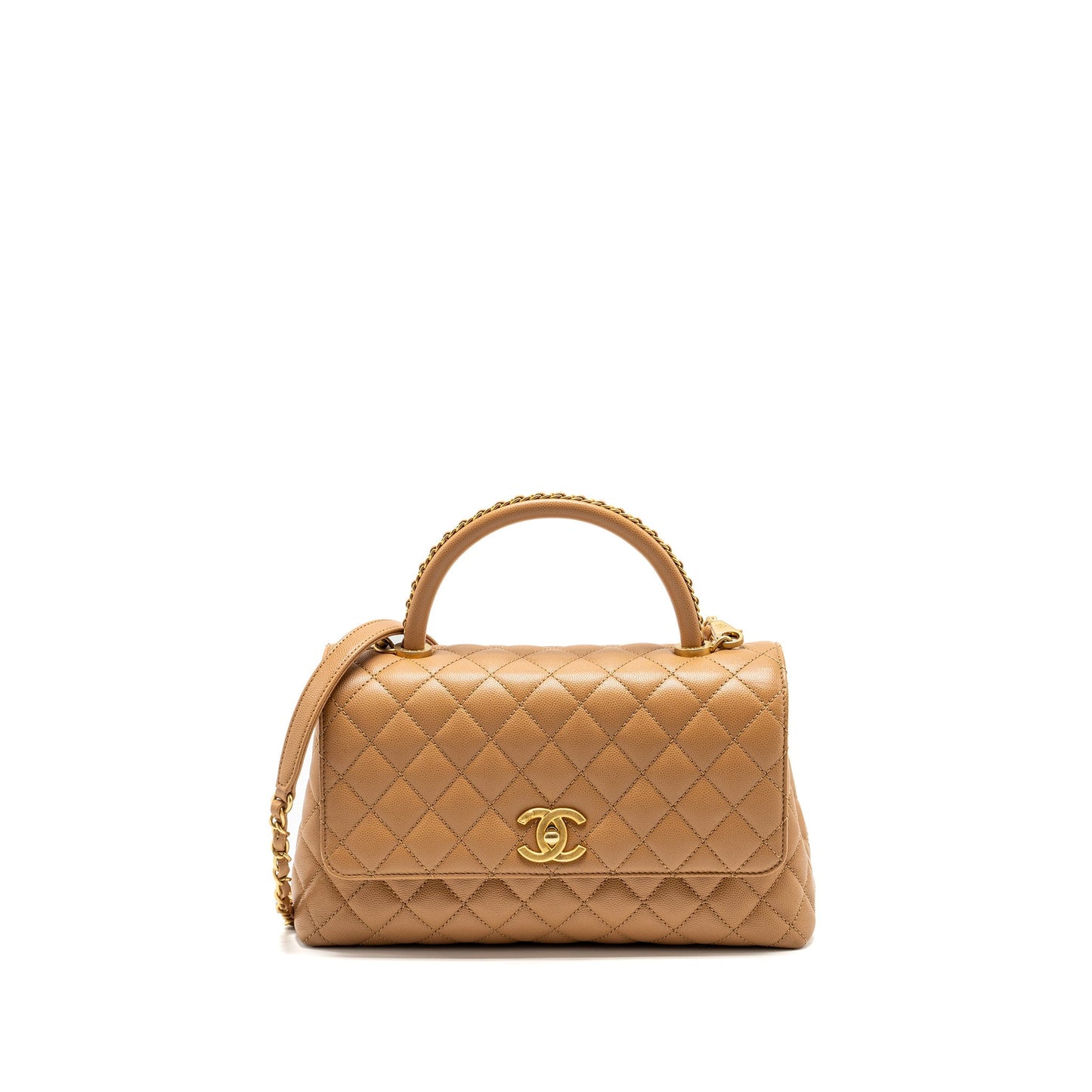 Chanel Coco Handle Caviar Dark GHW microchip Beige Handbag