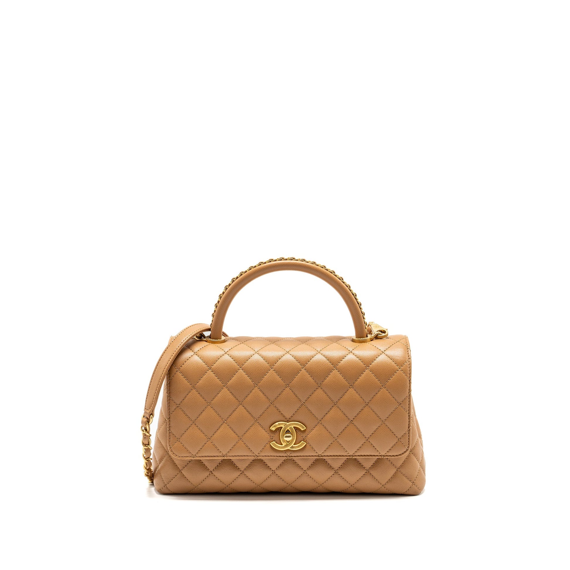 Chanel Coco Handle Caviar Dark GHW microchip Beige Handbag