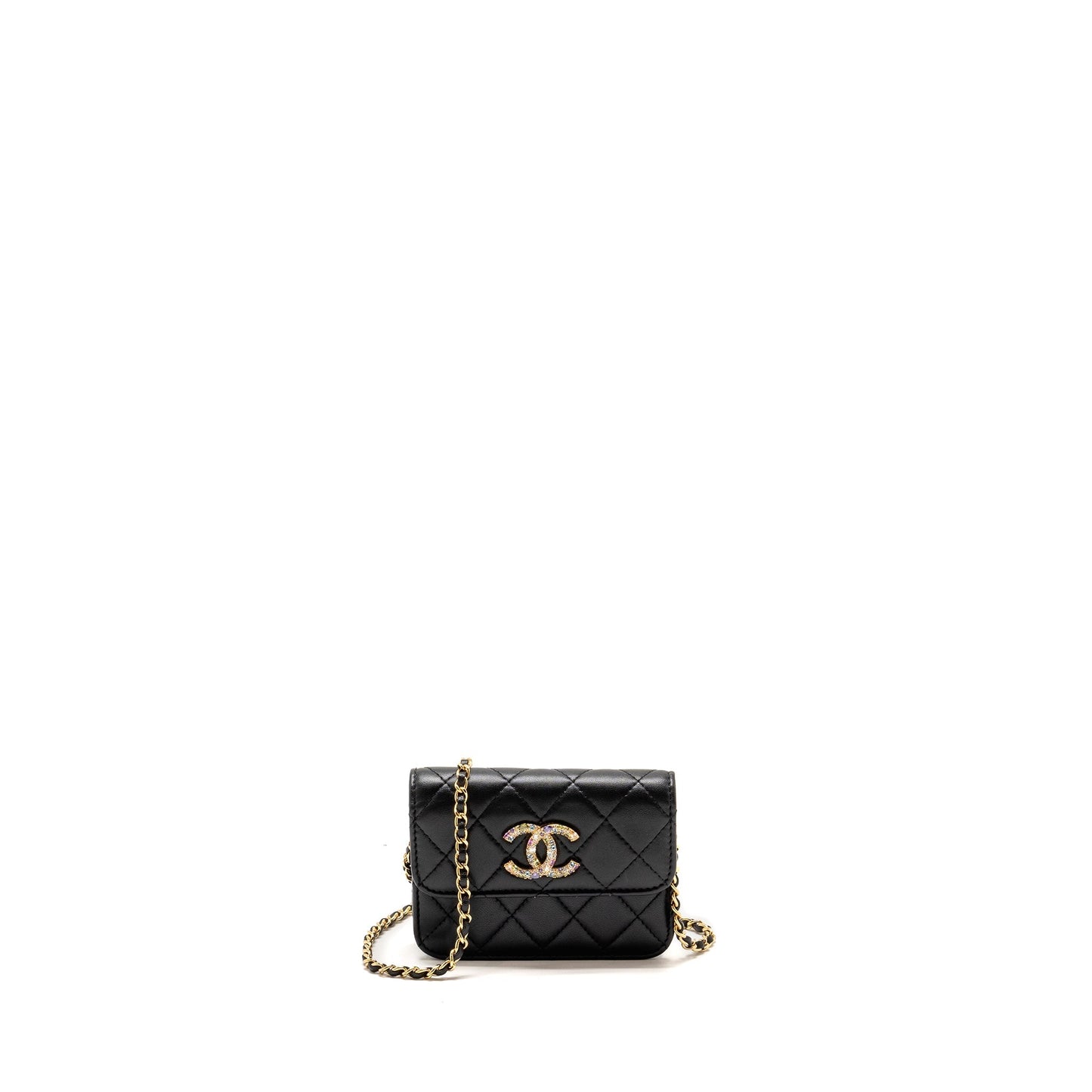 Chanel Zirconium Flap Card Holder Lambskin GHW Black Wallet Case