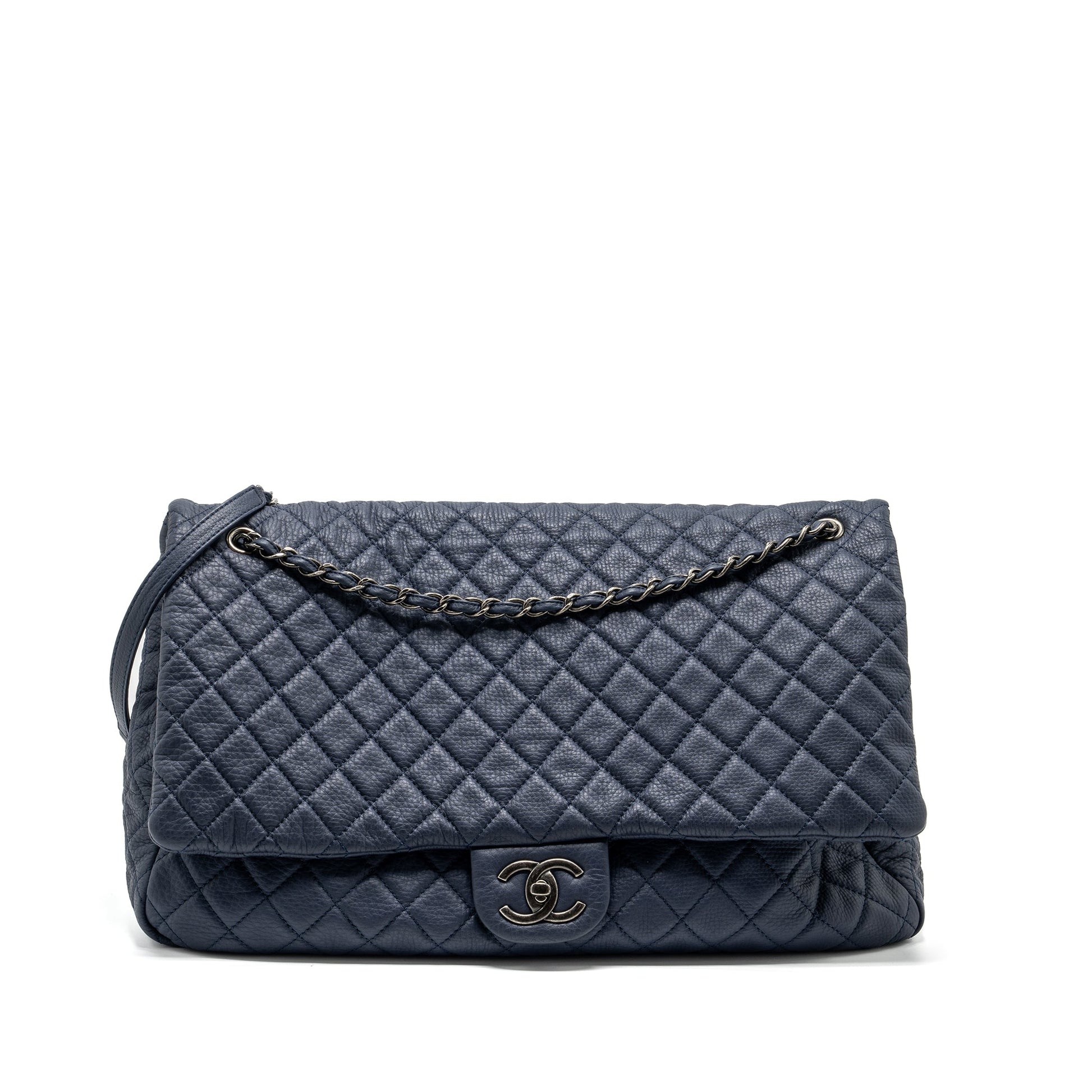 Chanel XXL airline classic flap grained calfskin Blue Shoulder Bag