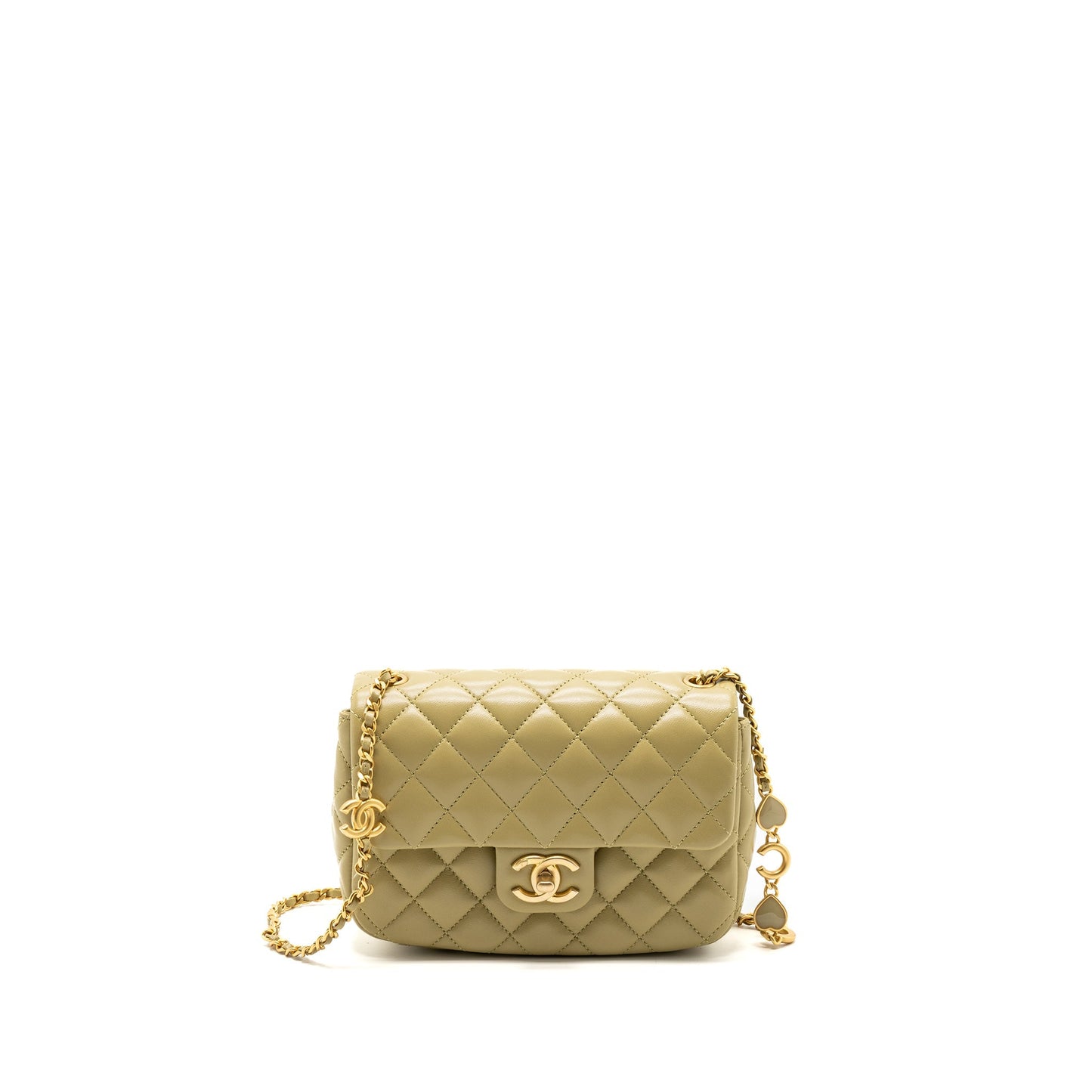 Chanel quilted flap coco love lambskin khaki Green Shoulder Bag