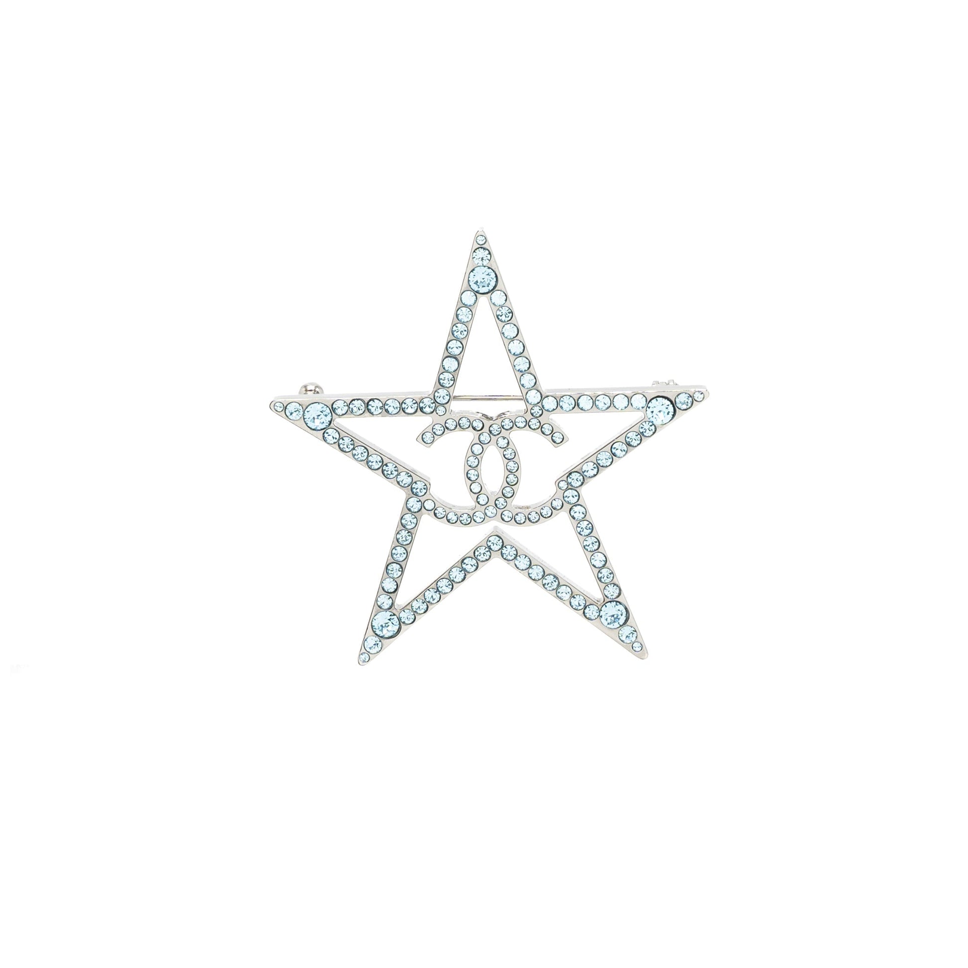Chanel Star CC Logo Brooch Crystal Light Blue Handbag