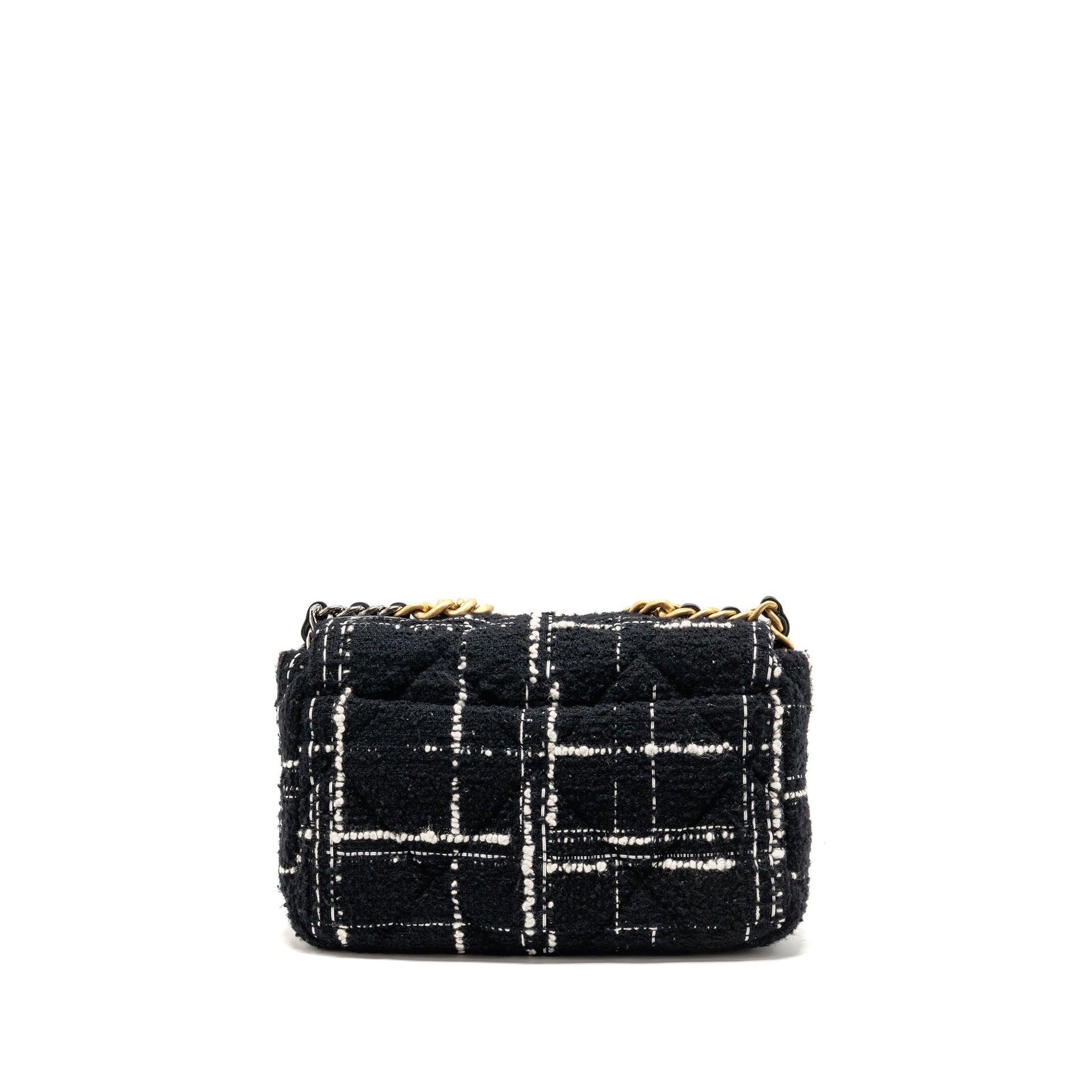 Chanel 19 Tweed Hardware Microchip Multicolour Black White Small Handbag